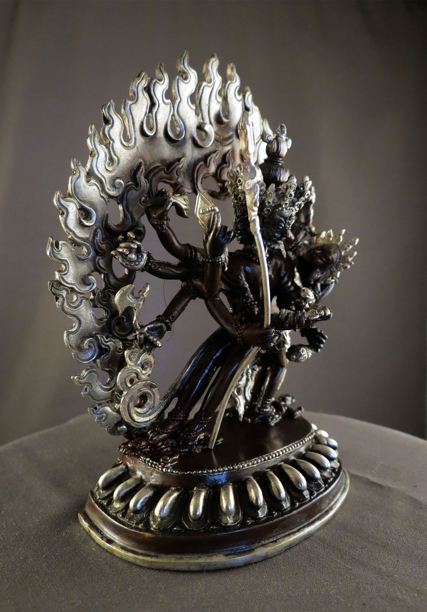 Tibetan Buddhism Lord Cakrasamvara with Consort Silver Oxide Copper Statue Sculpture Nepal free