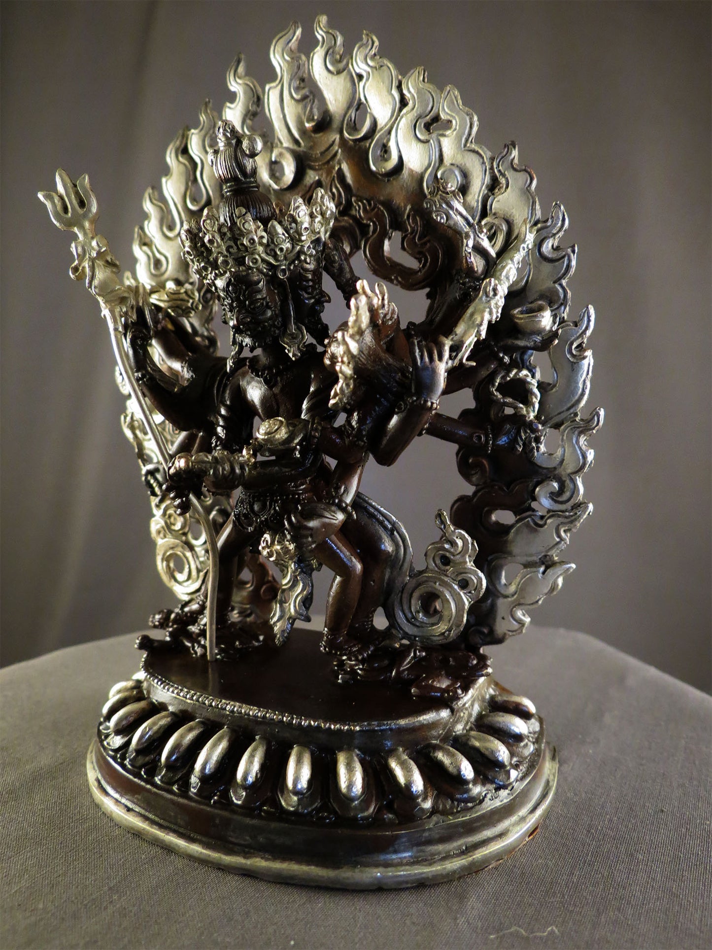 Tibetan Buddhism Lord Cakrasamvara with Consort Silver Oxide Copper Statue Sculpture Nepal free