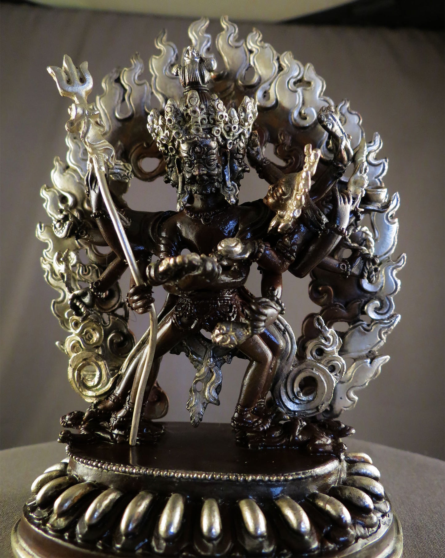 Tibetan Buddhism Lord Cakrasamvara with Consort Silver Oxide Copper Statue Sculpture Nepal free