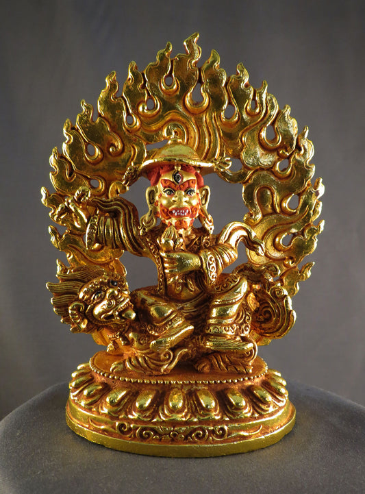 Tibetan Buddhism Gold Face hand Painting Lord Shugden Dolgyal Pure Copper Statue Sculpture Figure free