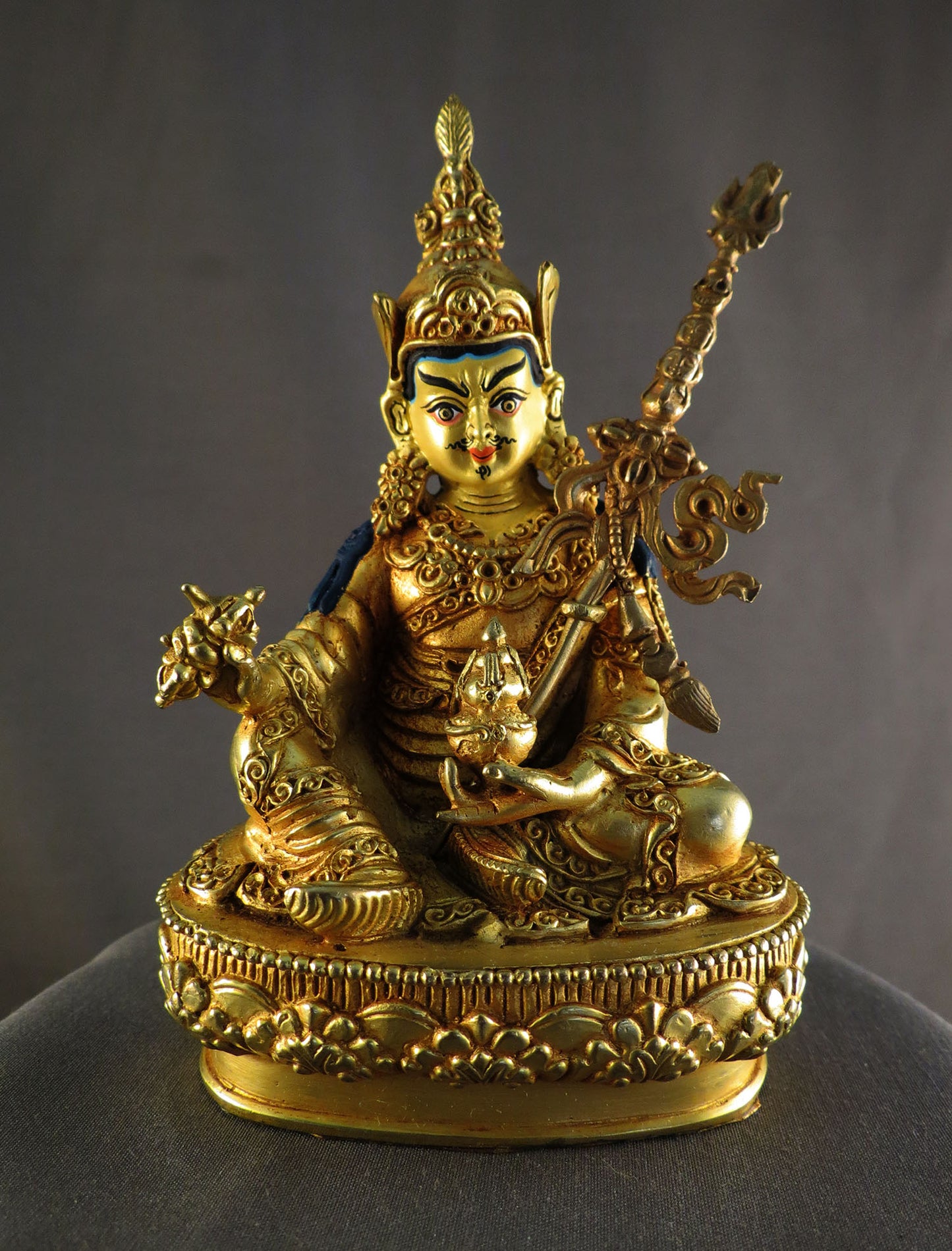 Tibetan Buddhism Gold Face Hand Painting Guru Rinpoche Padmasambhava Copper Gold Plated Statue Sculpture Figure Nepal free