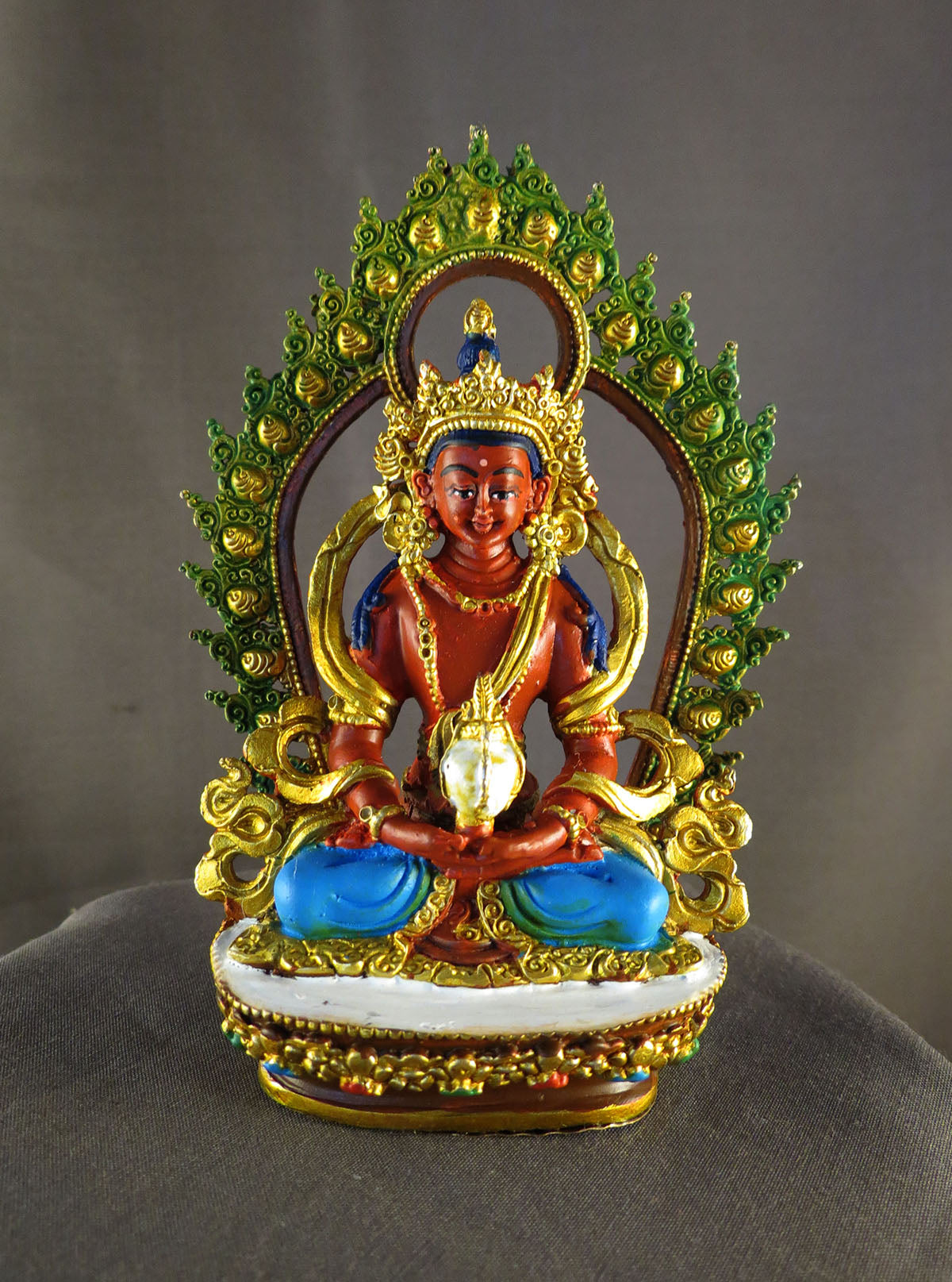 Tibetan Buddhism Hand Painting Lord Aparamita Amitayus Buddha Copper Multicolor Statue Sculpture Figure free