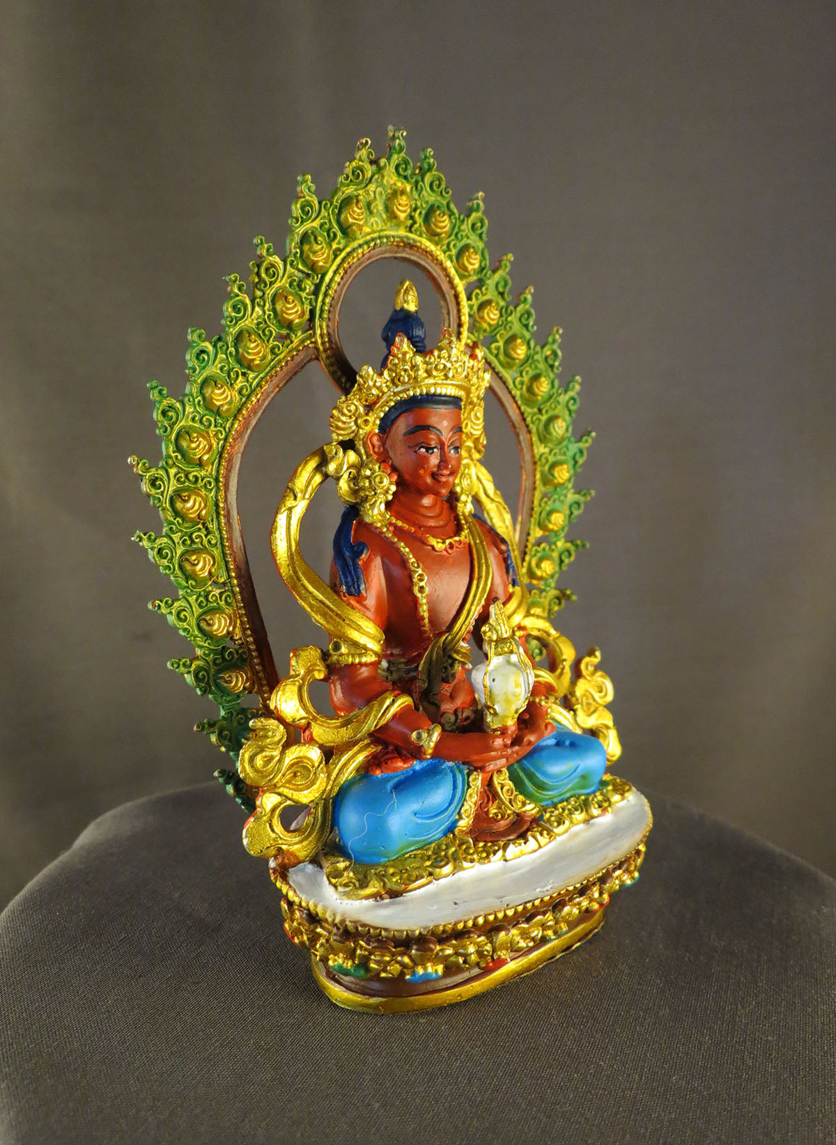 Tibetan Buddhism Hand Painting Lord Aparamita Amitayus Buddha Copper Multicolor Statue Sculpture Figure free
