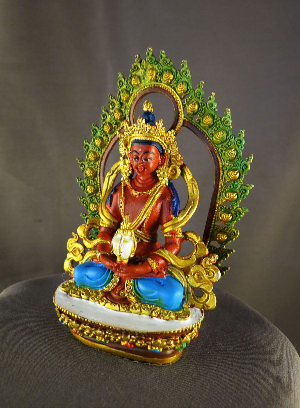 Tibetan Buddhism Hand Painting Lord Aparamita Amitayus Buddha Copper Multicolor Statue Sculpture Figure free