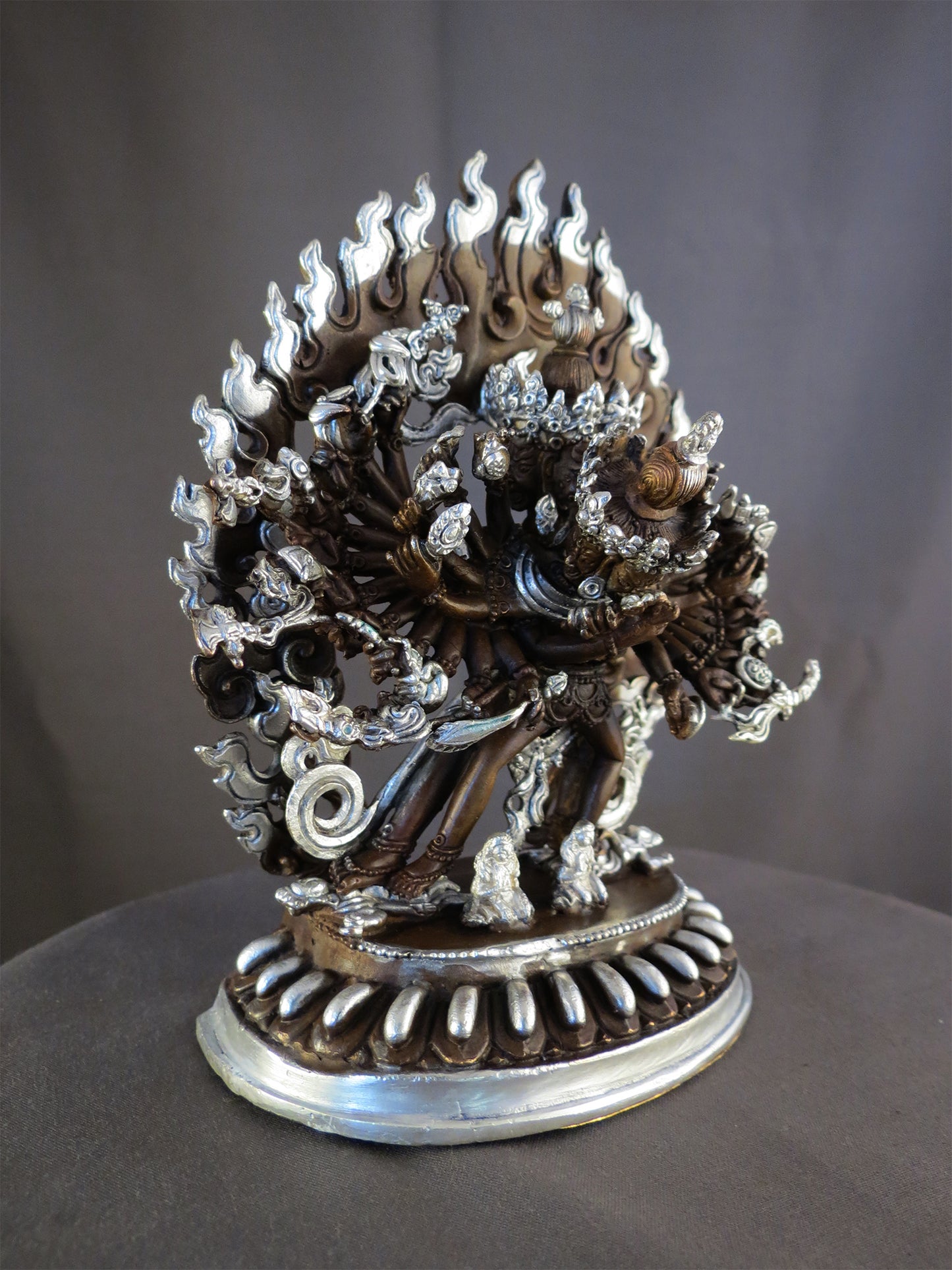 Tibetan Buddhism Lord Kalachakra with Consort Silver Oxide Copper Statue Sculpture Nepal free