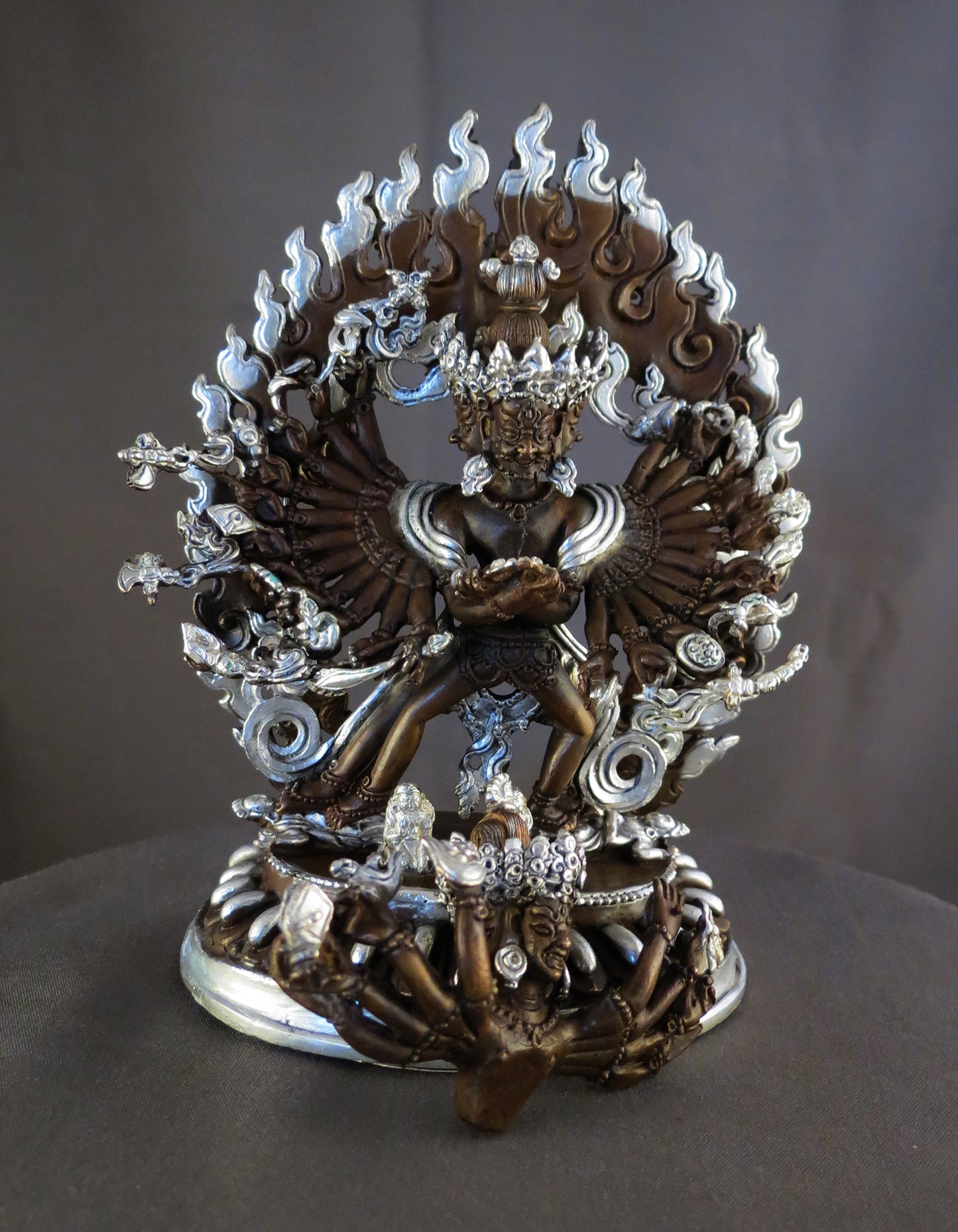 Tibetan Buddhism Lord Kalachakra with Consort Silver Oxide Copper Statue Sculpture Nepal free