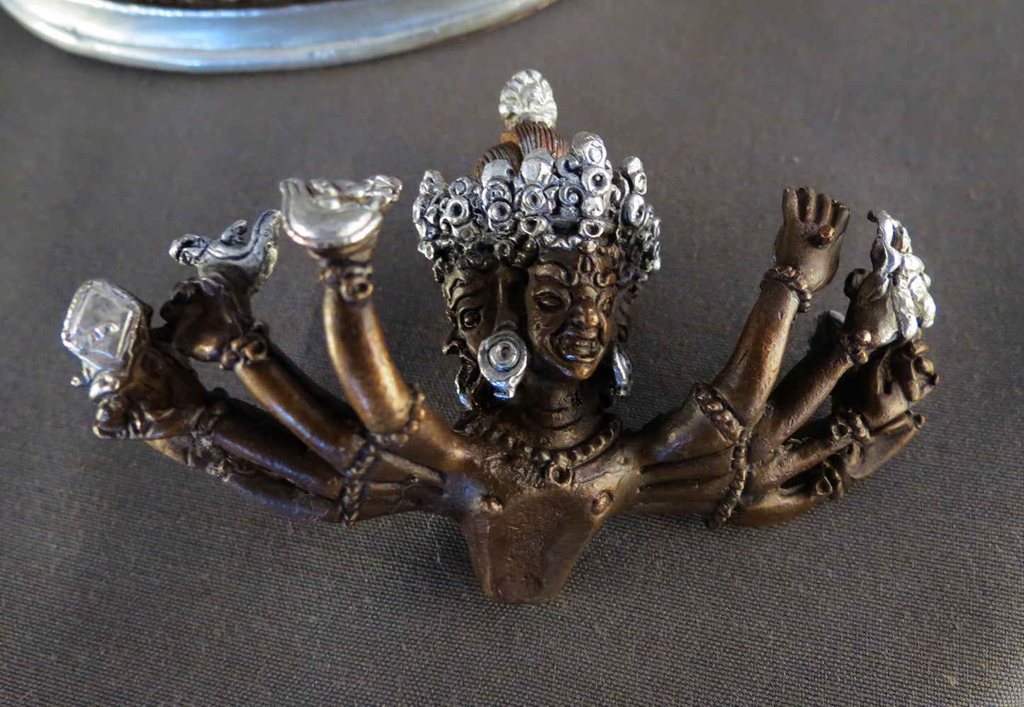 Tibetan Buddhism Lord Kalachakra with Consort Silver Oxide Copper Statue Sculpture Nepal free