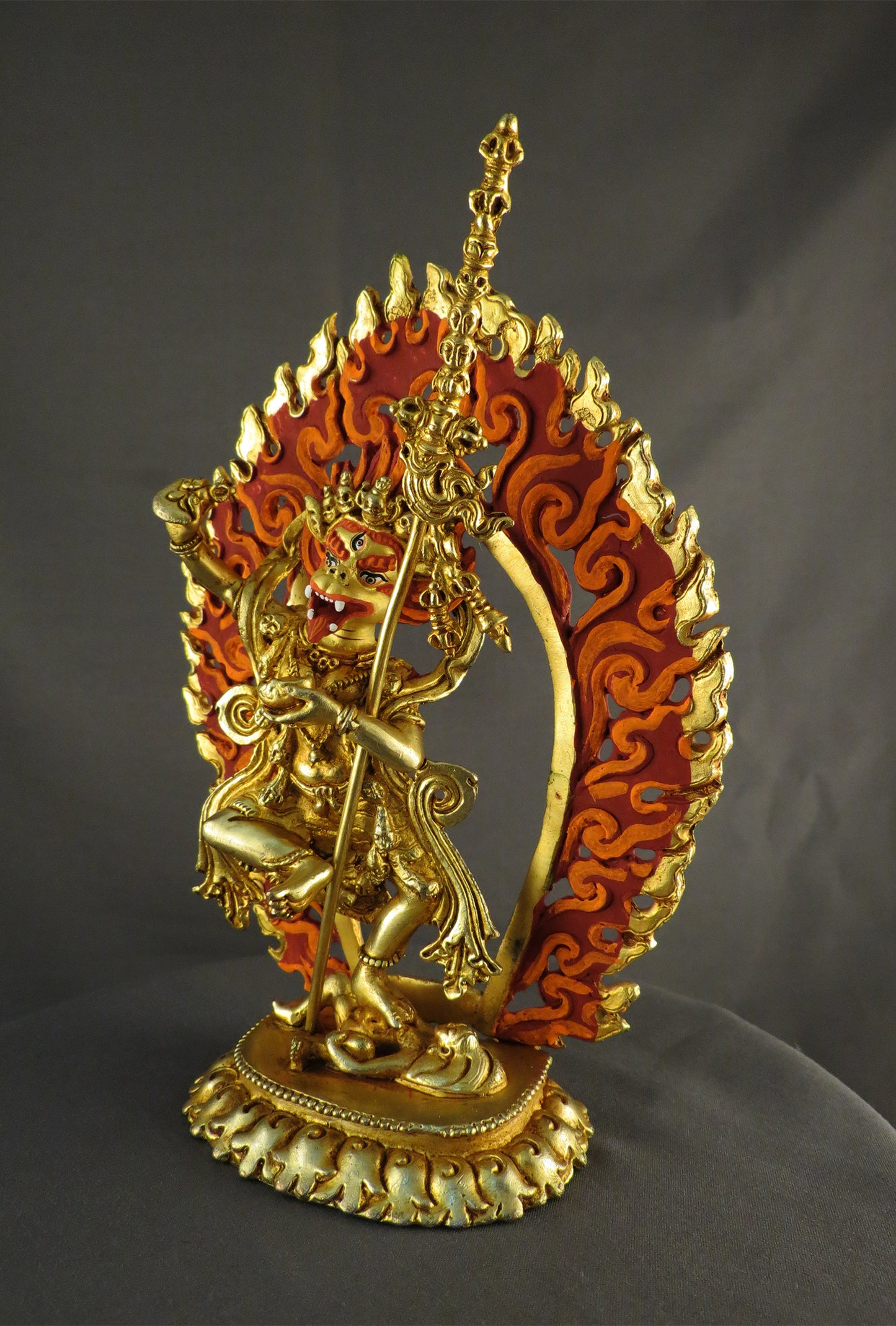 Tibetan Buddhism Gold Face Simha Mukha Yogini Dakini 6.2" Gold Plated Copper Statue Sculpture Nepal free