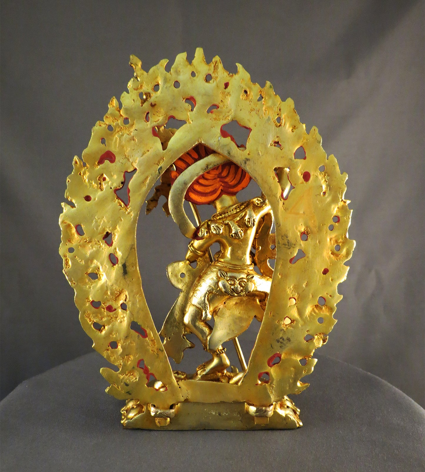 Tibetan Buddhism Gold Face Simha Mukha Yogini Dakini 6.2" Gold Plated Copper Statue Sculpture Nepal free