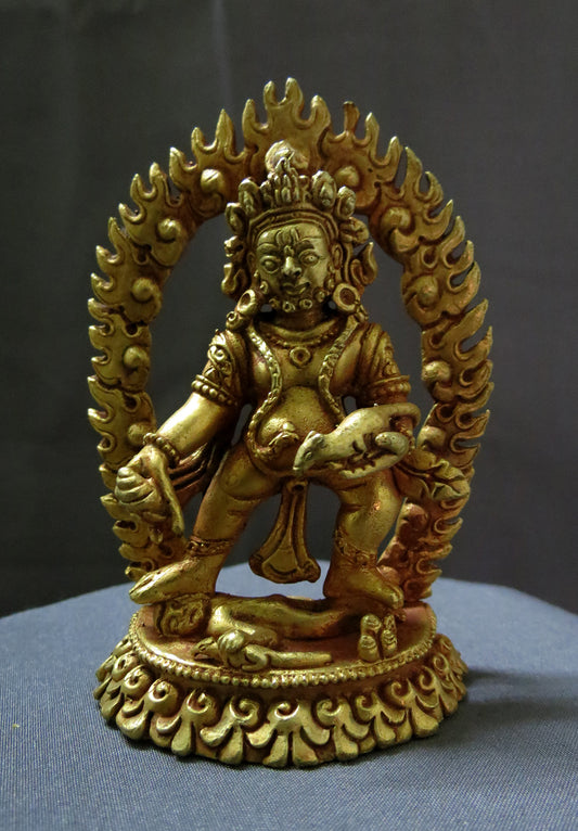 Tibetan Buddhism God of Wealth Standing Black Jambhala Zambala Gold Copper Statue Sculpture free