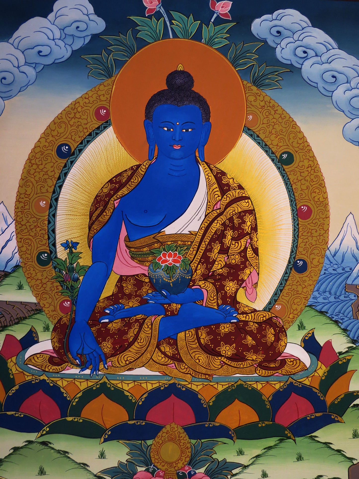 Tibetan Buddhism Lord Medicine Buddha Bhaisajya Guru Buddha Hand Painting Thangka Art Nepal free