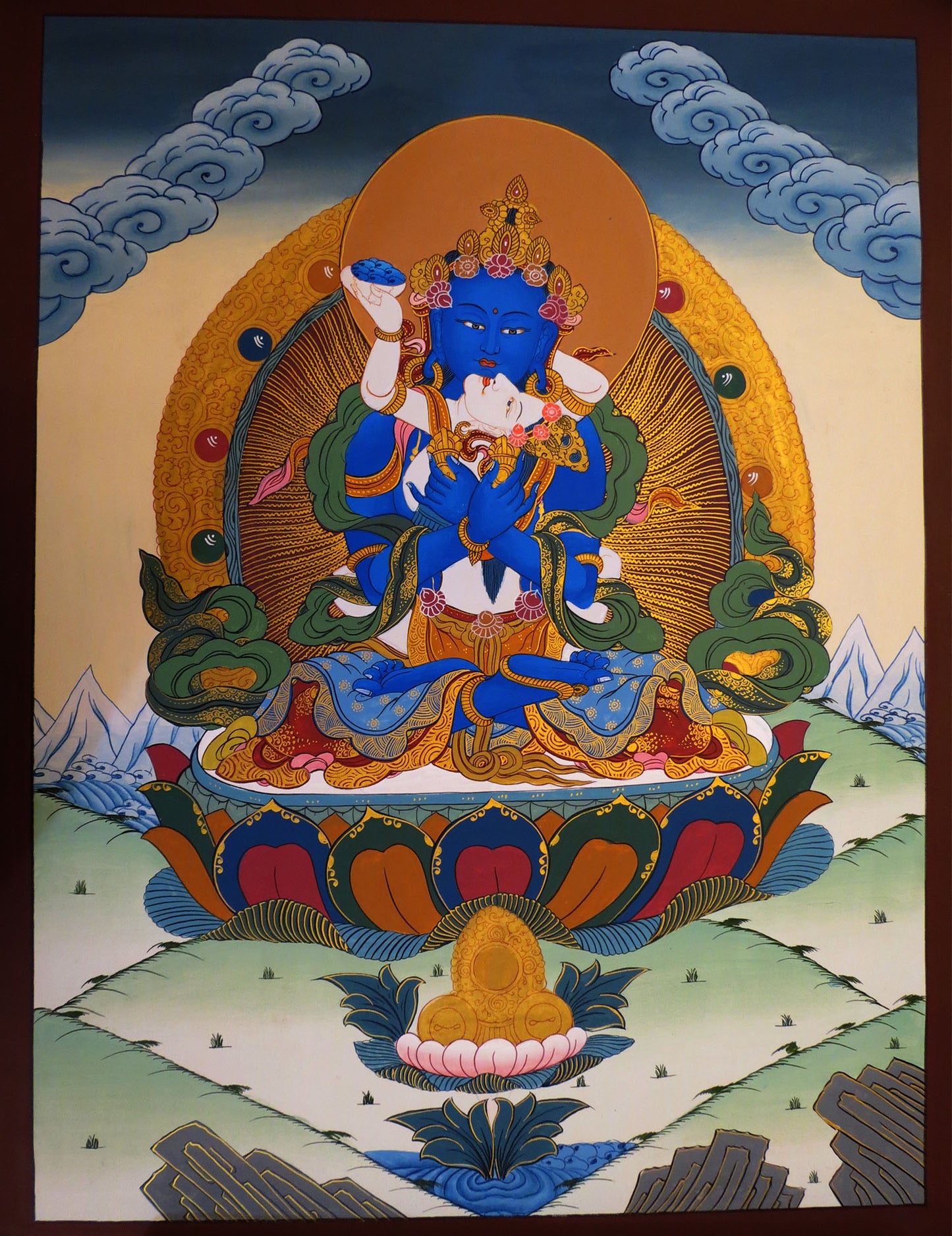 Tibetan Buddhism Lord Vajradhara with Consort (shakti) Dorje Chang Hand Painting Thangka Art Nepal free