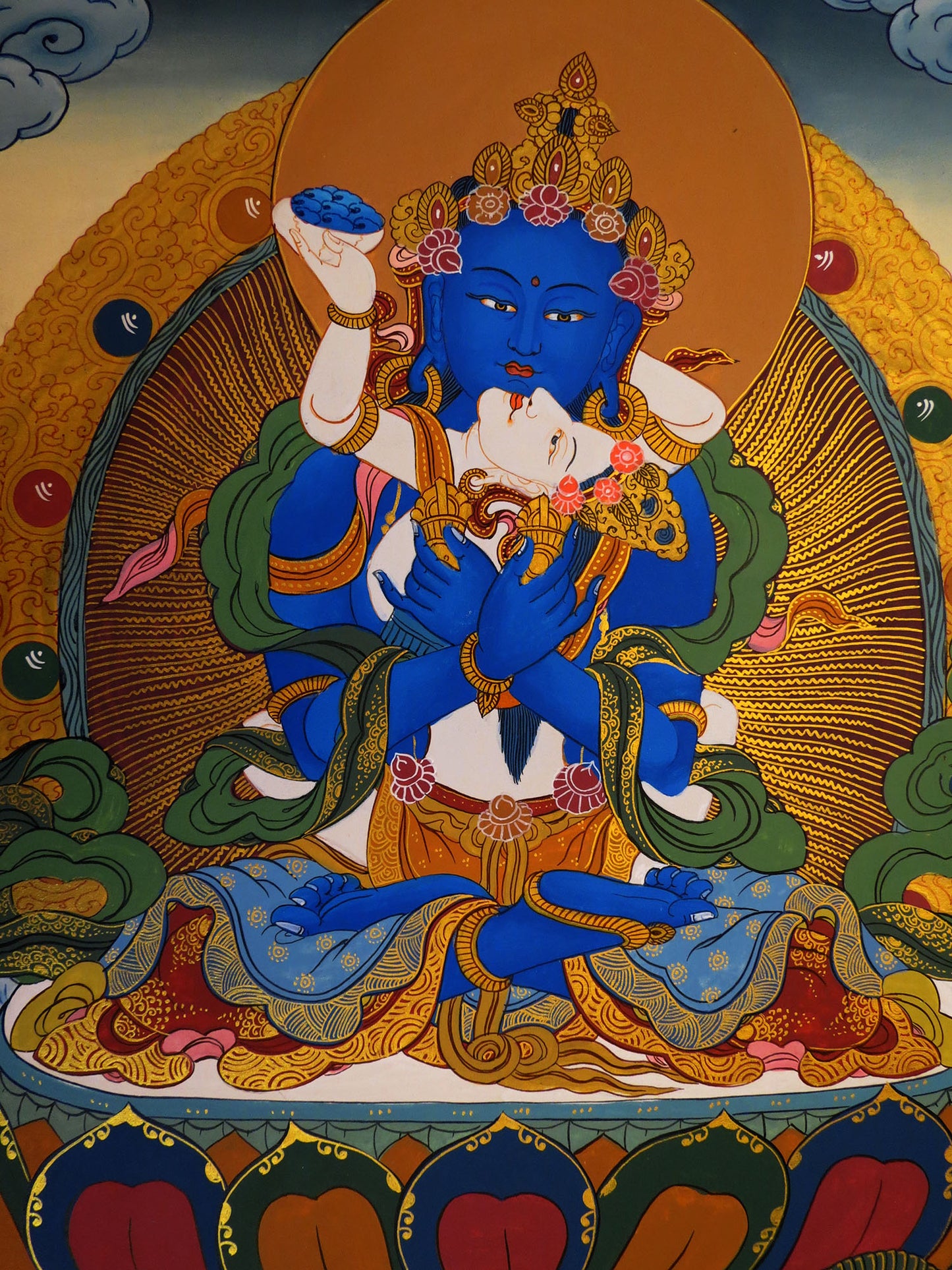 Tibetan Buddhism Lord Vajradhara with Consort (shakti) Dorje Chang Hand Painting Thangka Art Nepal free
