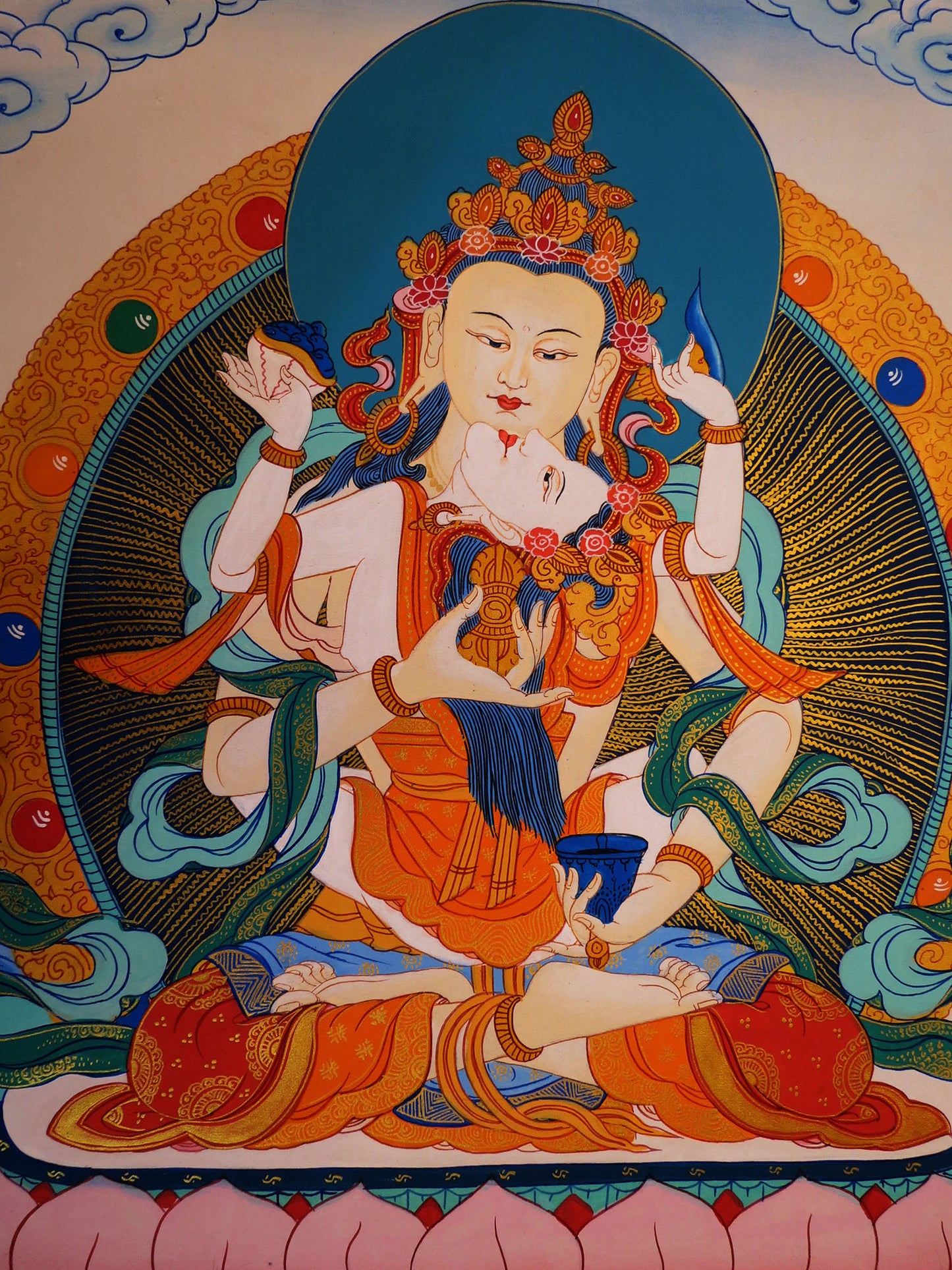 Tibetan Buddhism Bodhisattva Lord Vajra Sattva with Consort (shakti) Dorje Sempa Hand Painting Thangka Art Nepal free