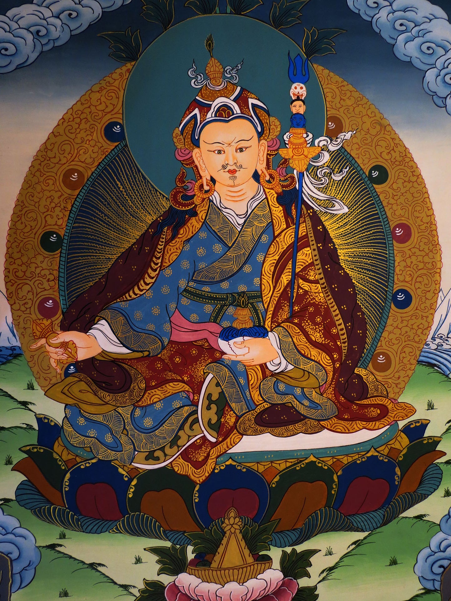 Tibetan Buddhism Lord Guru Rinpoche Padma Sambhava Lama Fine Hand Painting Thangka Nepal free
