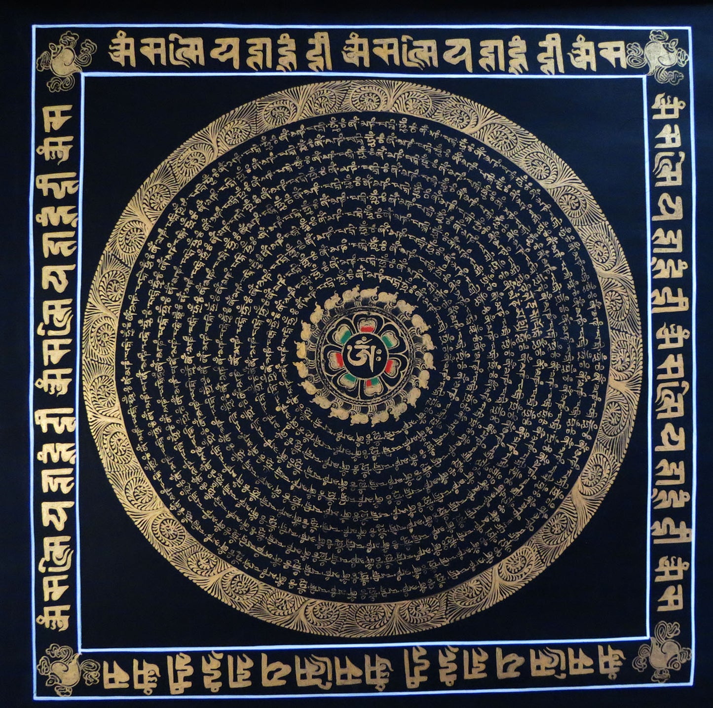Tibetan Buddhism Om Mani Padme Hum Mantra Mandala Handwritten Painting 50 cm Thangka Art Nepal free