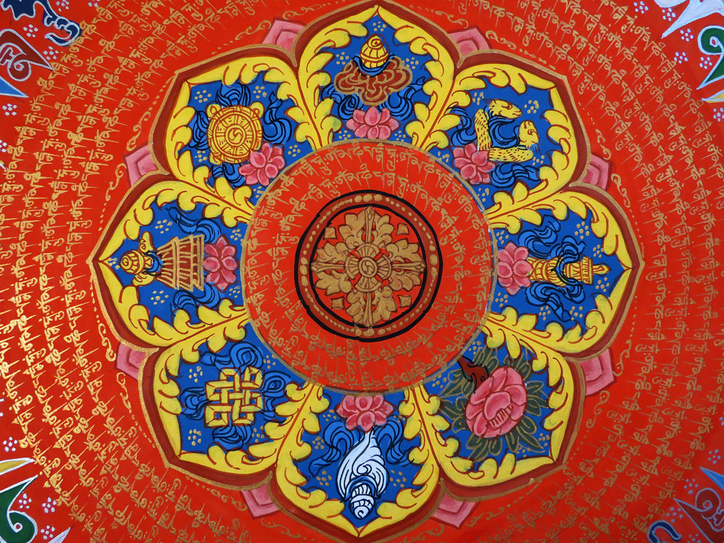 Tibetan Buddhism Om Mani Padme Hum Mantra Mandala Ritual 8 Auspicious Lucky Sign Lama Handwritten Painting Thangka Art Nepal free