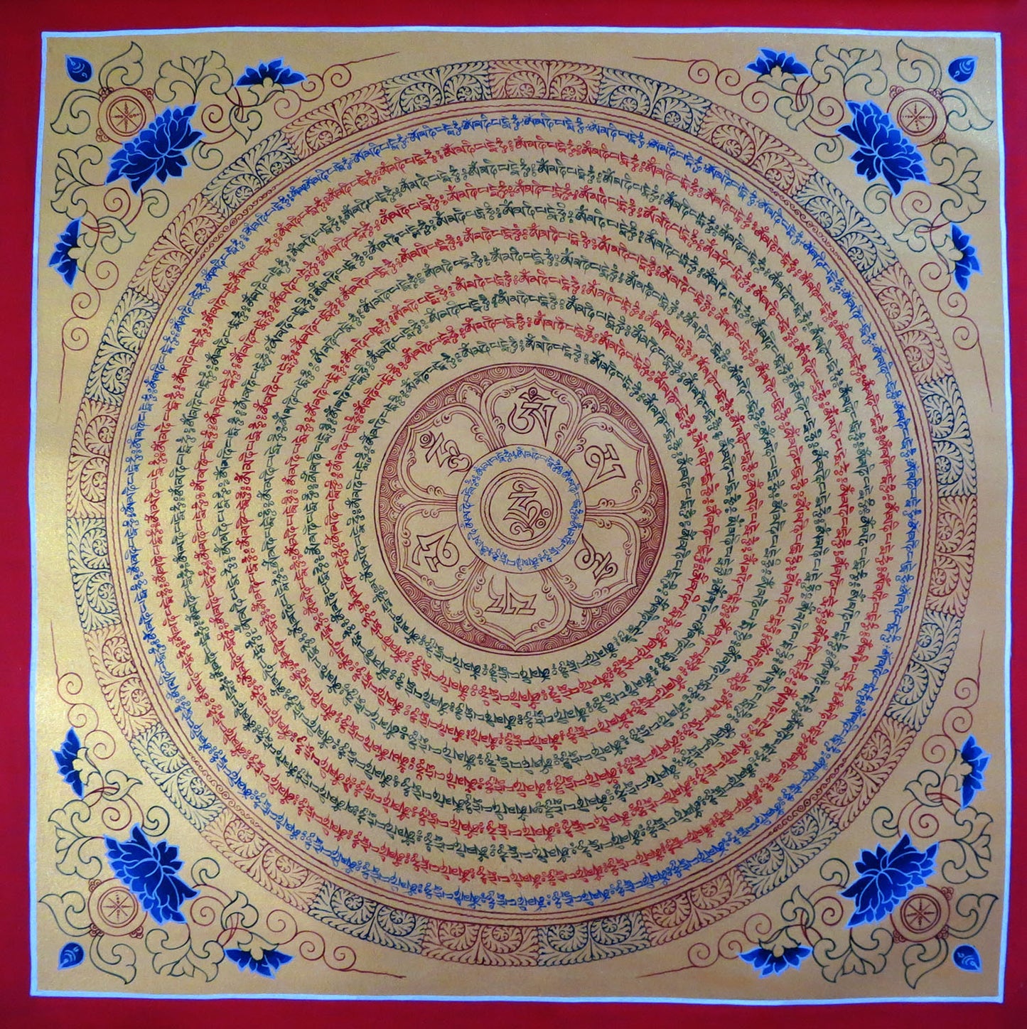 Tibetan Buddhism Om Mani Padme Hum Mantra Mandala Lama Handwritten Painting Thangka Art Nepal free White