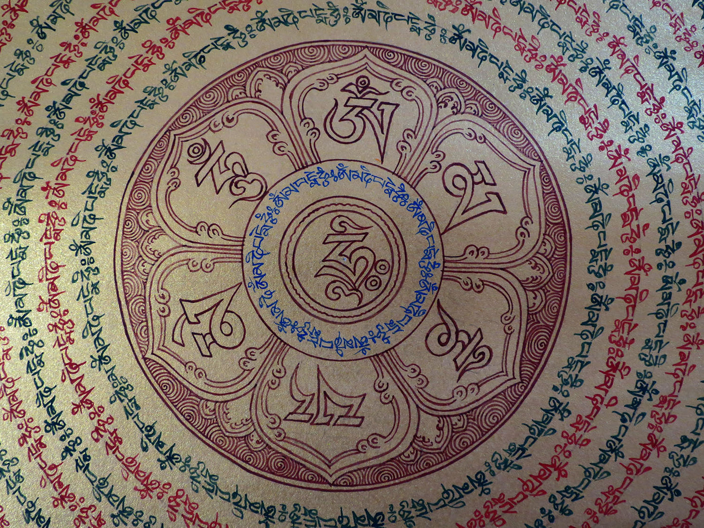 Tibetan Buddhism Om Mani Padme Hum Mantra Mandala Lama Handwritten Painting Thangka Art Nepal free White