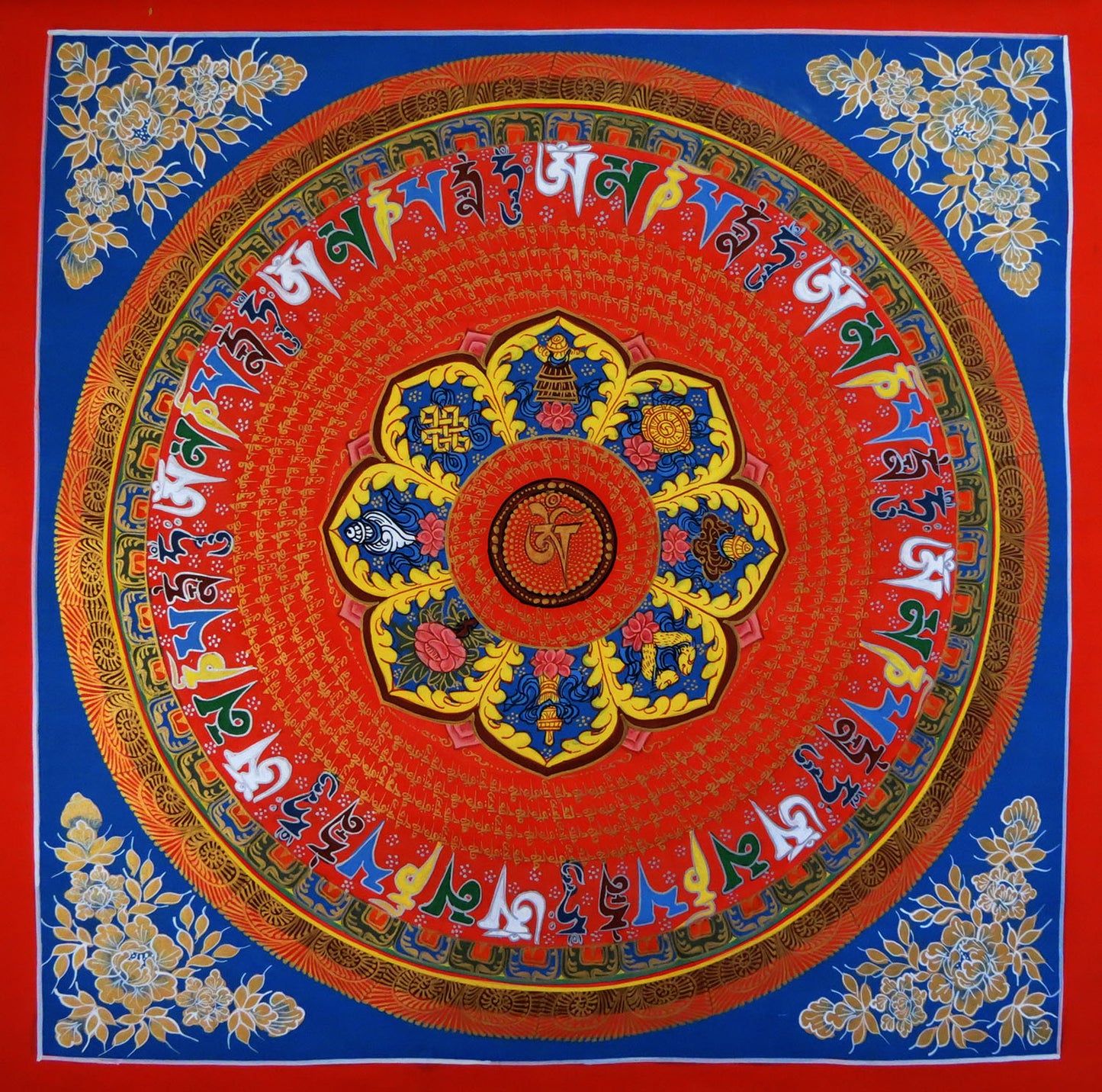 Tibetan Buddhism Om Mani Padme Hum Mantra Mandala Ritual 8 Auspicious Lucky Sign Lama Handwritten Buddha Eye Double Dorje Painting Thangka Nepal free