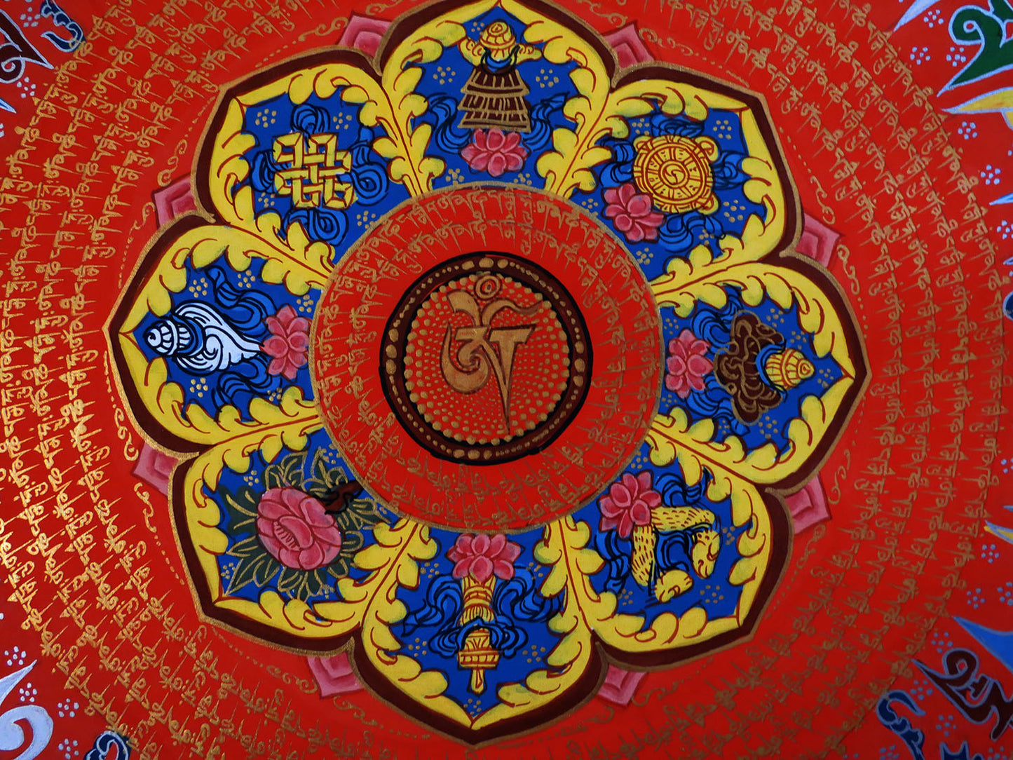 Tibetan Buddhism Om Mani Padme Hum Mantra Mandala Ritual 8 Auspicious Lucky Sign Lama Handwritten Buddha Eye Double Dorje Painting Thangka Nepal free