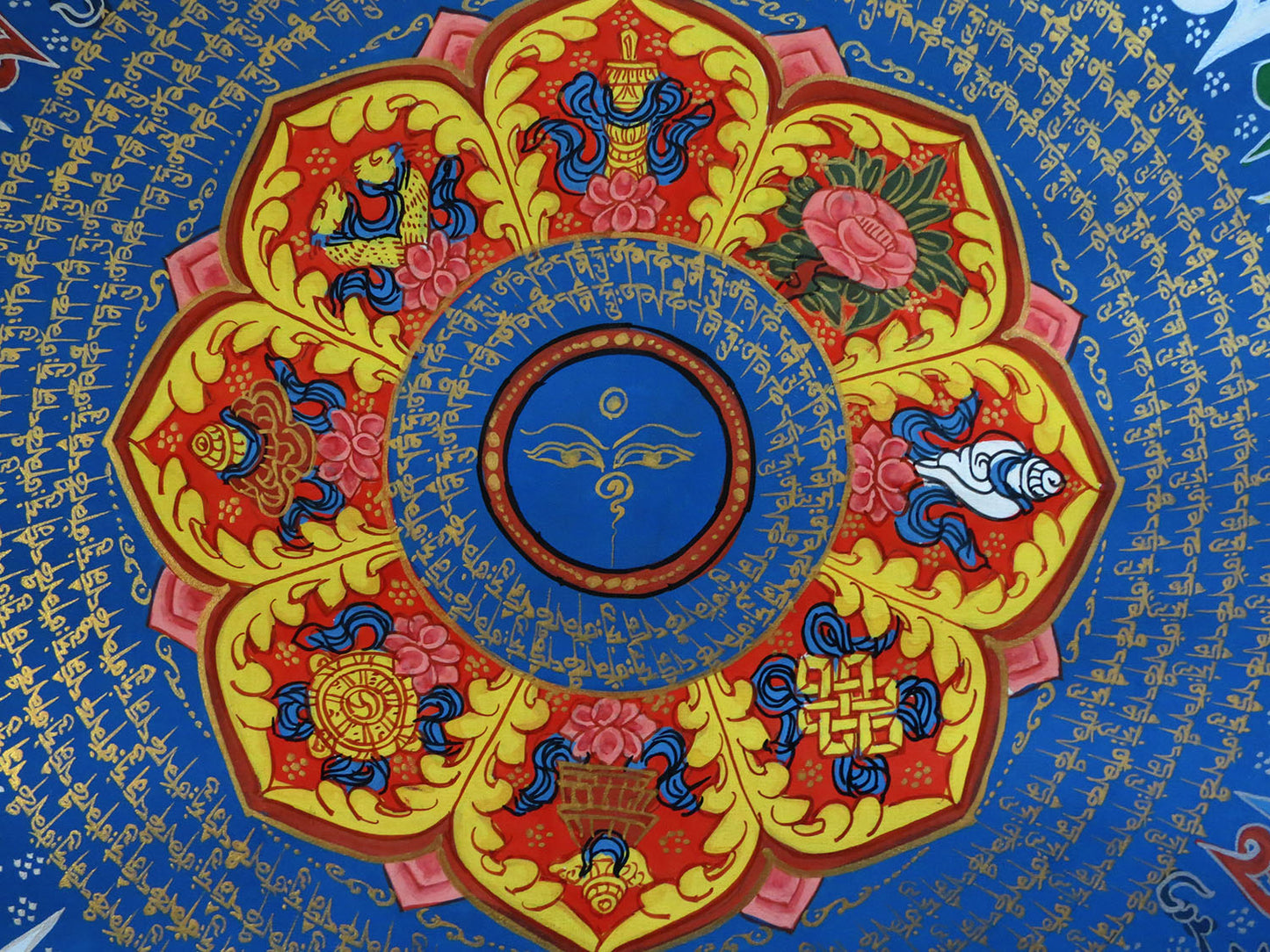 Tibetan Buddhism Om Mantra Om Mani Padme Hum Mantra Mandala Ritual 8 Auspicious Lucky Sign Lama Handwritten Painting Thangka Art Nepal free