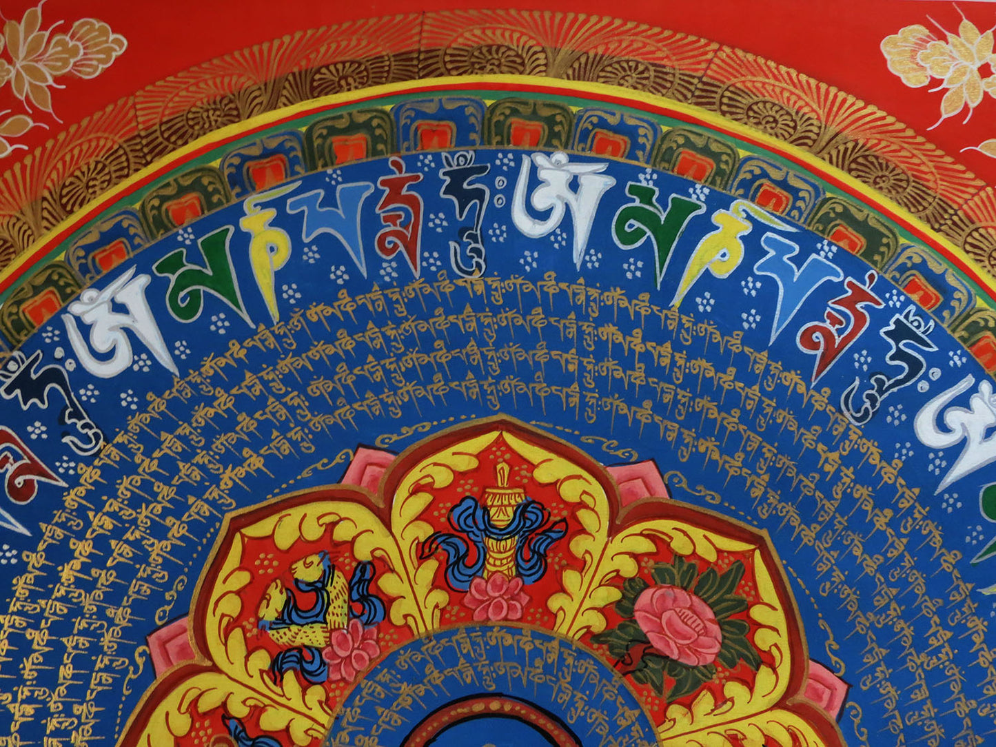 Tibetan Buddhism Om Mantra Om Mani Padme Hum Mantra Mandala Ritual 8 Auspicious Lucky Sign Lama Handwritten Painting Thangka Art Nepal free