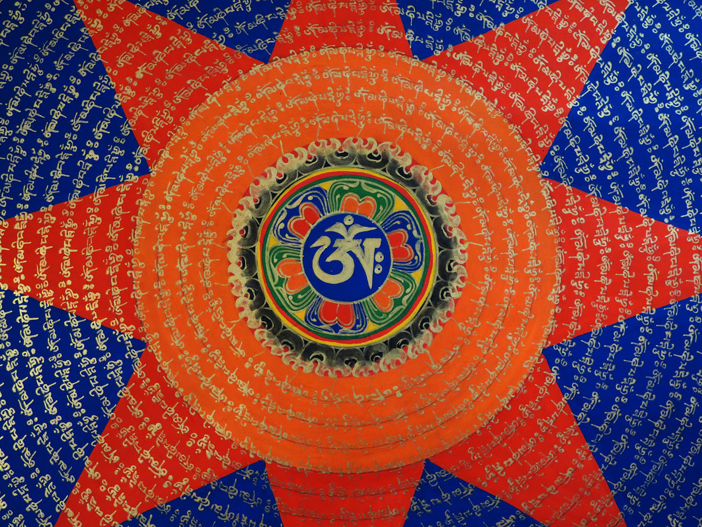 Tibetan Buddhism Om Mani Padme Hum Mantra Mandala Star Lama Handwritten Painting Thangka Art Nepal free
