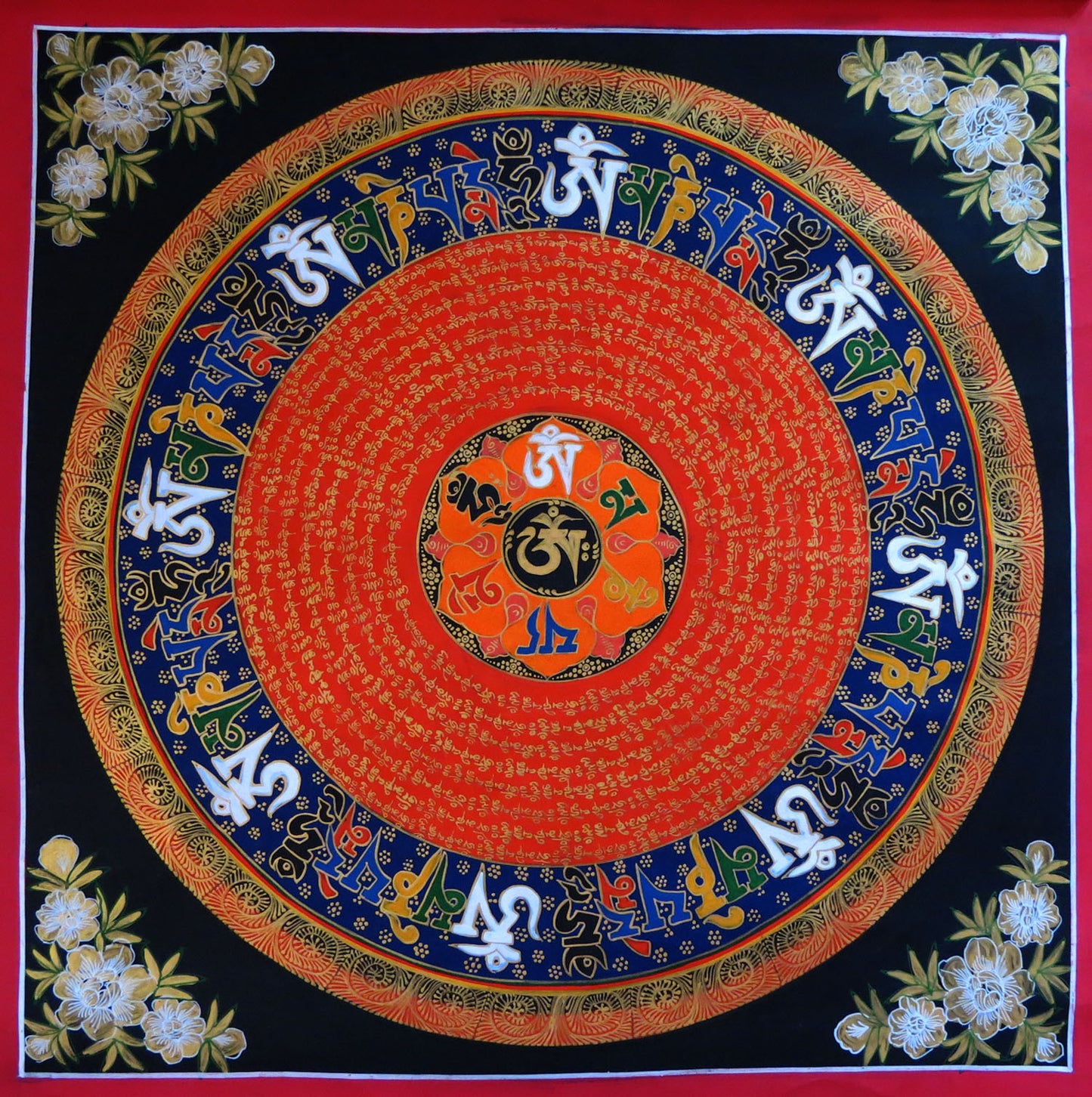 Tibetan Buddhism Om Mantra Om Mani Padme Hum Mantra Mandala Ritual 8 Auspicious Lucky Sign Lama Handwritten Painting Thangka Art Nepal free