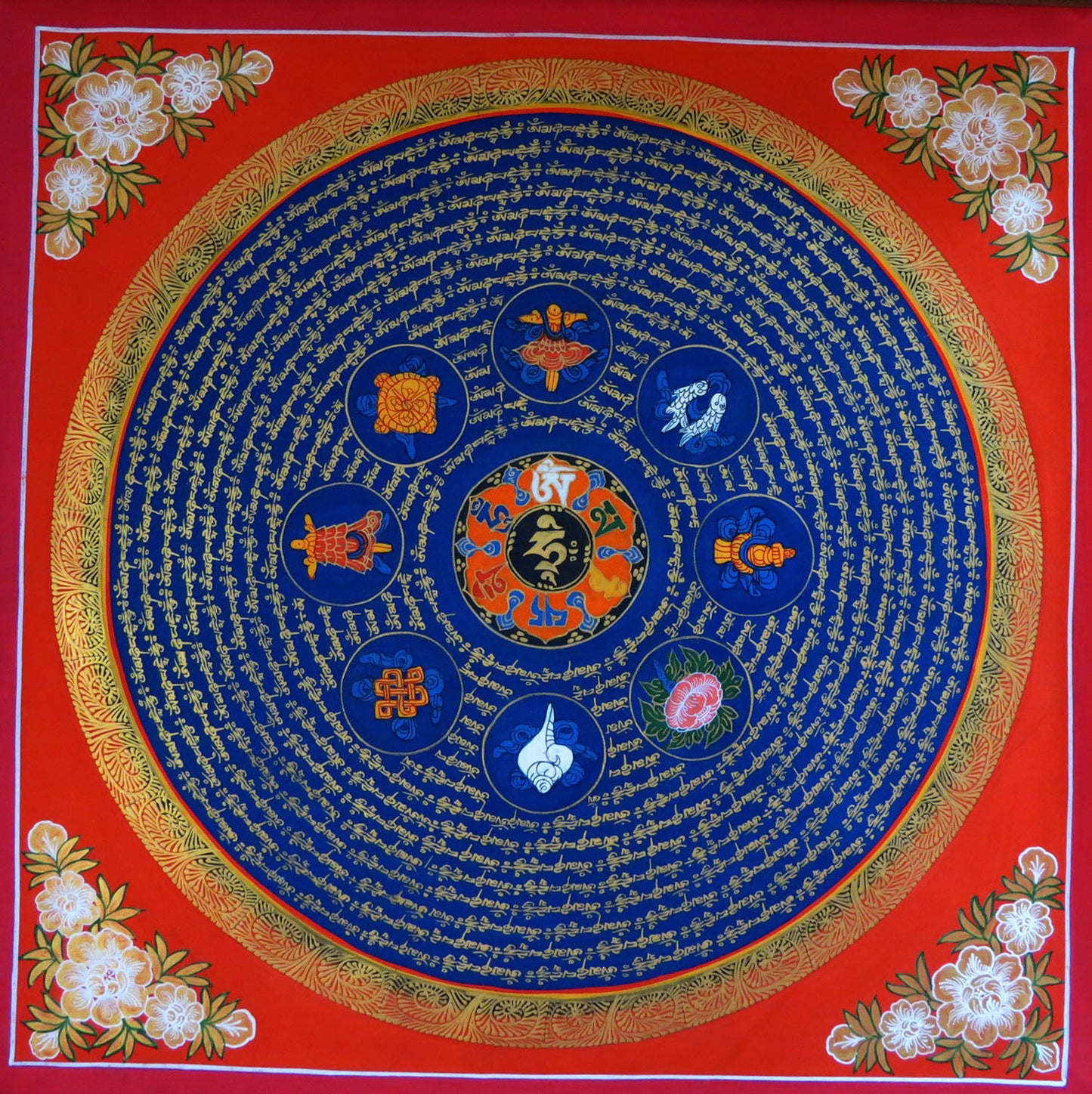Tibetan Buddhism Om Mani Padme Hum Mantra Mandala Ritual 8 Auspicious Lucky Sign Lama Handwritten Painting Thangka Nepal free