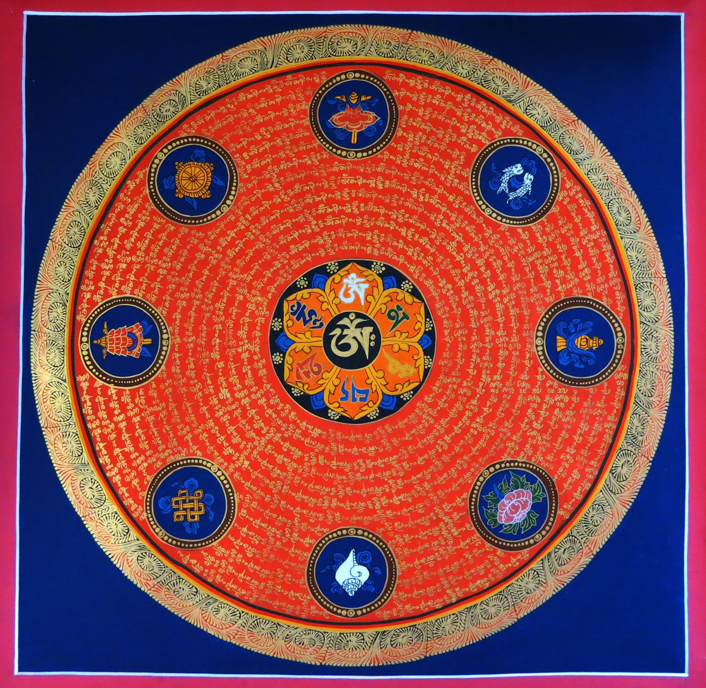 Tibetan Buddhism Ritual 8 Auspicious Lucky Sign Om Mani Padme Hum Mantra Mandala Lama Handwritten Painting Thangka free