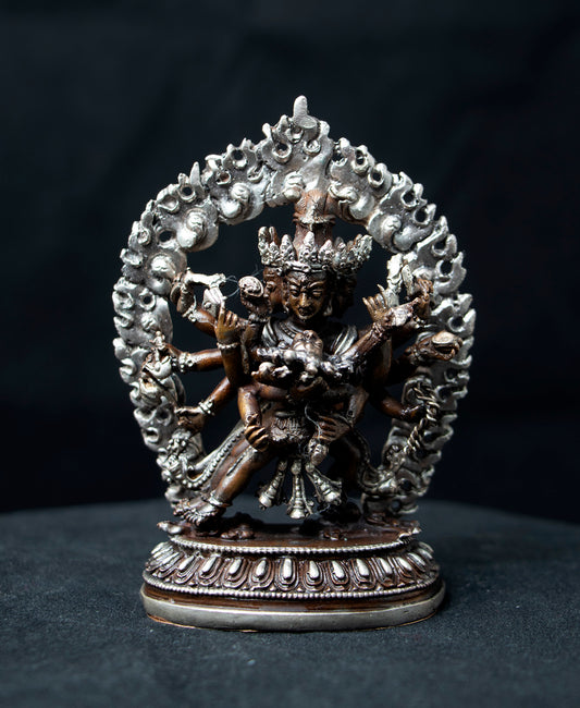 Tibetan Buddhism Gold Face Lord Cakrasamvara with Consort Silver Oxide Copper Statue Sculpture Figure Nepal free