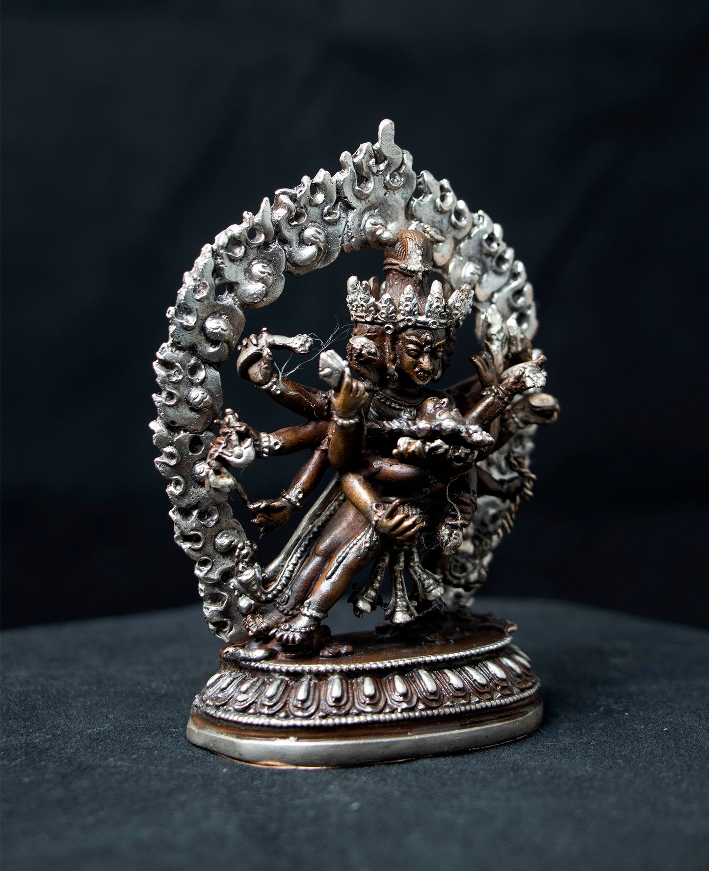 Tibetan Buddhism Gold Face Lord Cakrasamvara with Consort Silver Oxide Copper Statue Sculpture Figure Nepal free