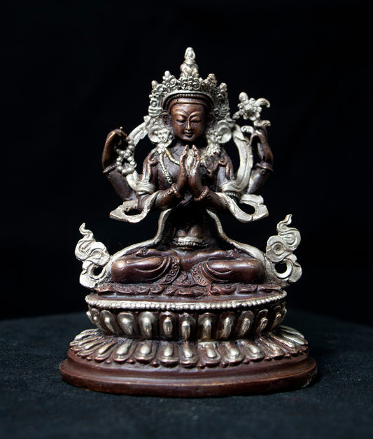 Tibetan Buddhism Lord Chenrezig Khacheri Silver Oxide Copper Statue Sculpture Figure Nepal free