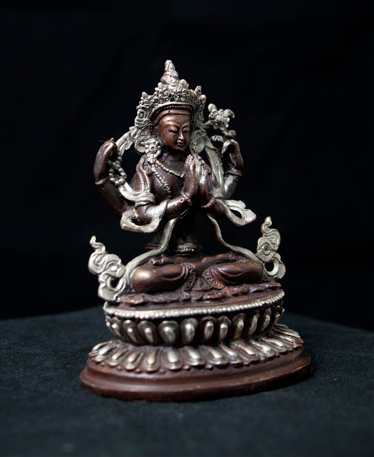 Tibetan Buddhism Lord Chenrezig Khacheri Silver Oxide Copper Statue Sculpture Figure Nepal free