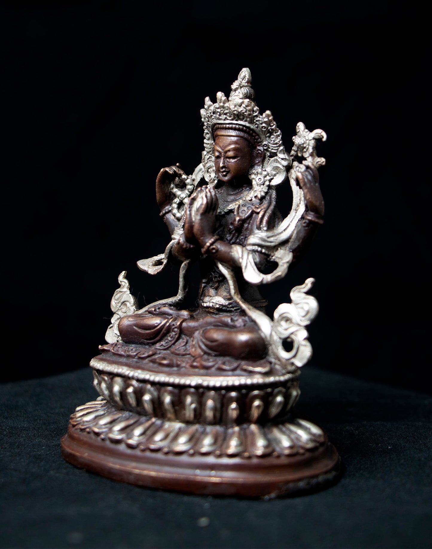 Tibetan Buddhism Lord Chenrezig Khacheri Silver Oxide Copper Statue Sculpture Figure Nepal free