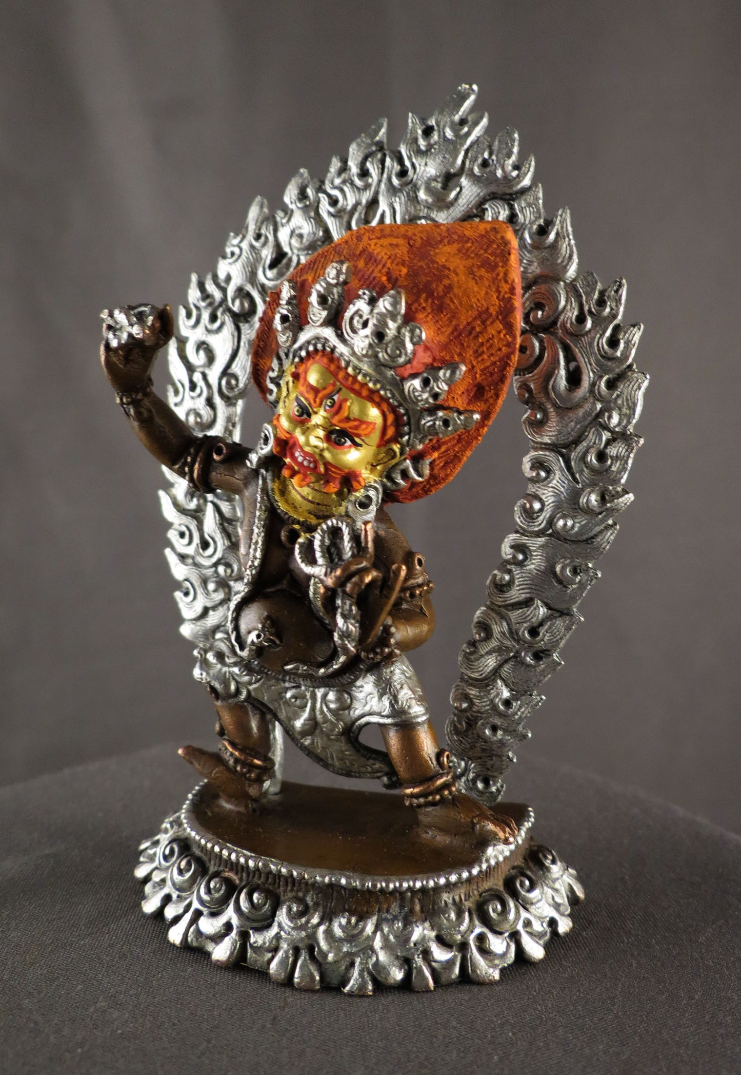 Hand Paint Gold Face Vajrapani Statue: Tibetan Buddhism Protecter Wrathful Deity Copper Sculpture free