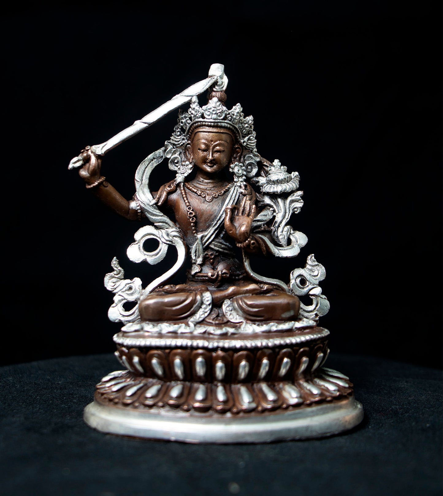 Tibetan Buddhism Lord Manjushri Silver Oxide Copper Statue Sculpture Figure Nepal free