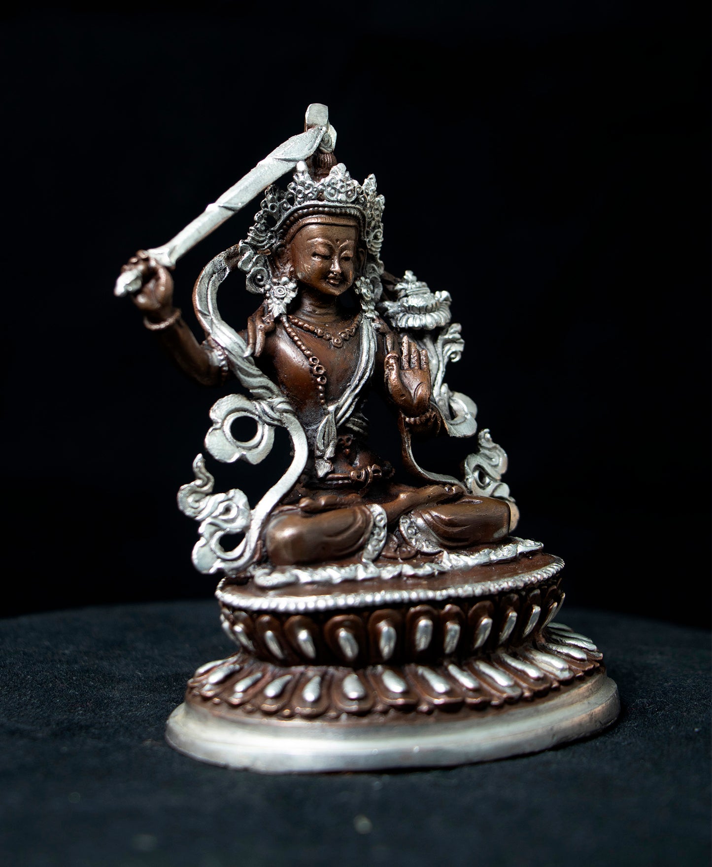 Tibetan Buddhism Lord Manjushri Silver Oxide Copper Statue Sculpture Figure Nepal free