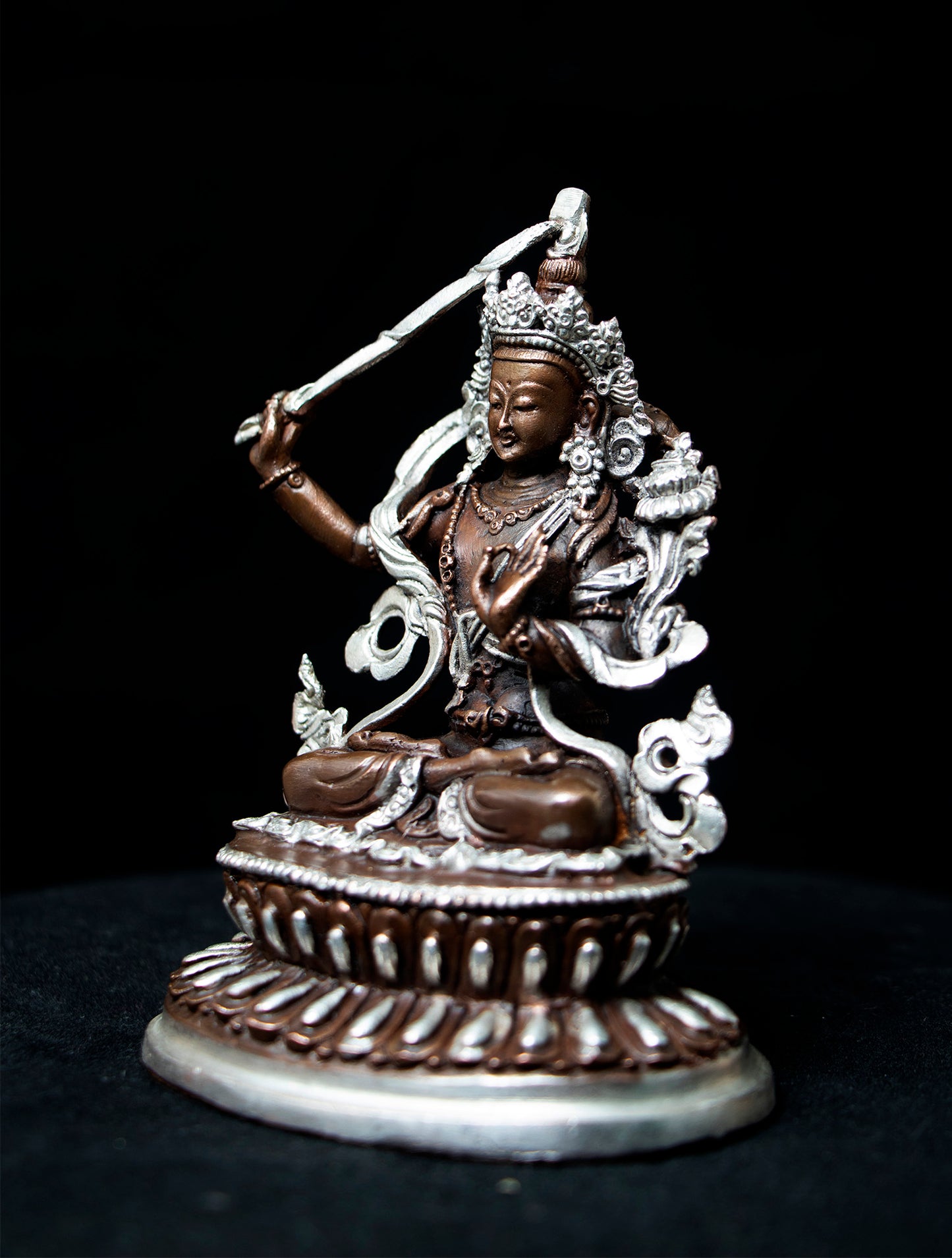Tibetan Buddhism Lord Manjushri Silver Oxide Copper Statue Sculpture Figure Nepal free