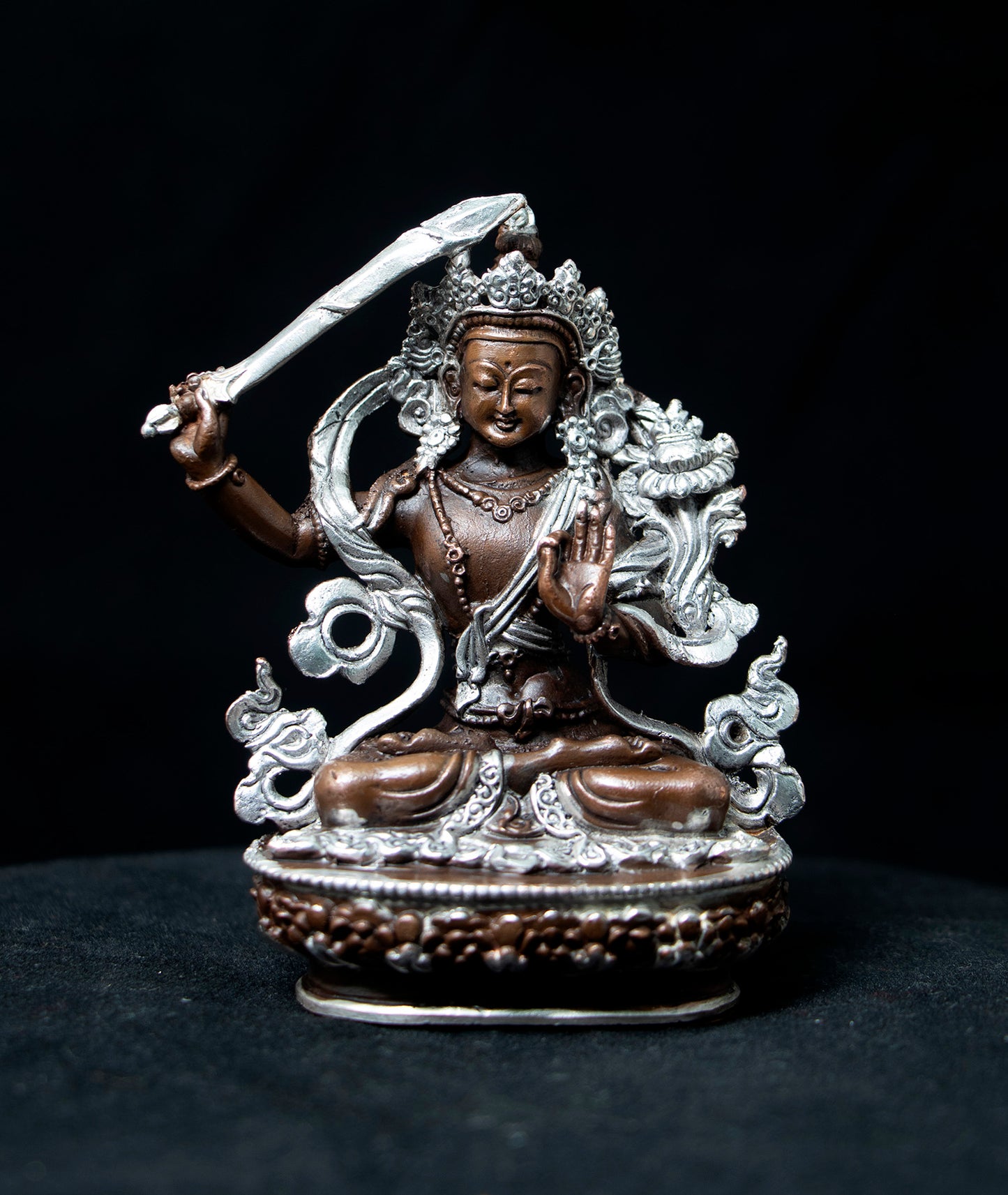 Buddhism Hinduism Lord Manjushree Copper Silver Oxide Statue Figure Handmade Nepal
