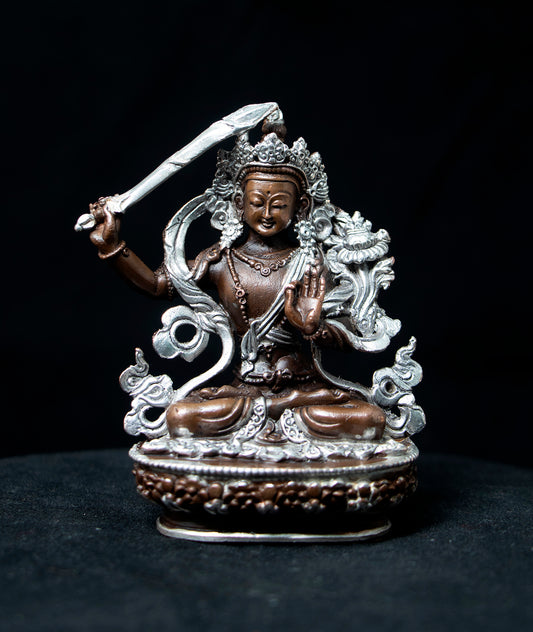 Buddhism Hinduism Lord Manjushree Copper Silver Oxide Statue Figure Handmade Nepal