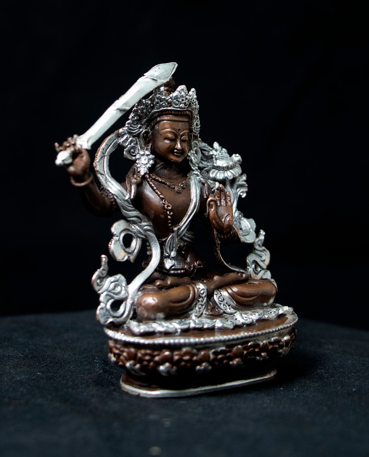 Buddhism Hinduism Lord Manjushree Copper Silver Oxide Statue Figure Handmade Nepal