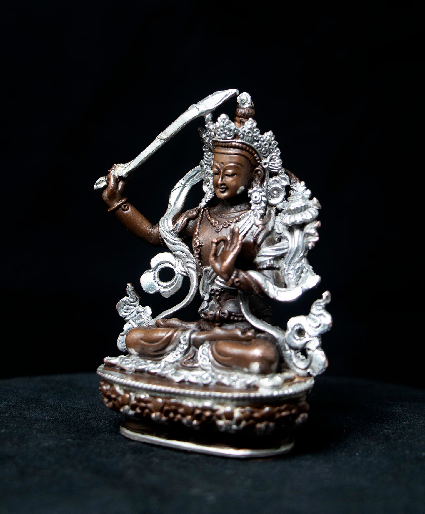 Buddhism Hinduism Lord Manjushree Copper Silver Oxide Statue Figure Handmade Nepal
