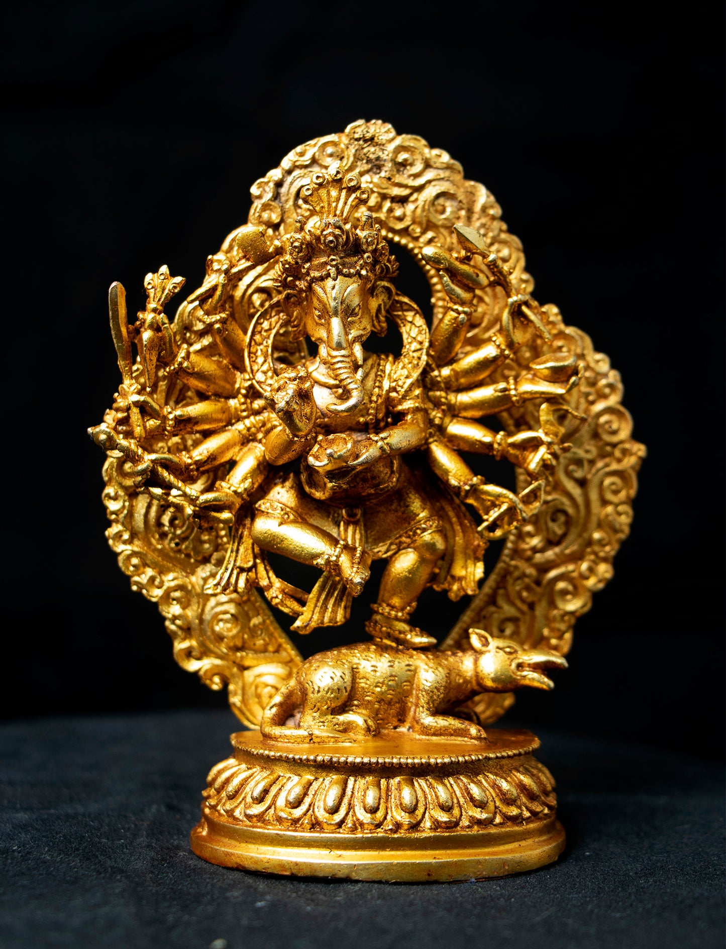 12 Hands Dancing Lord Ganesha Ganesh Copper Gold Plated Statue Sculpture Figure Nepal free