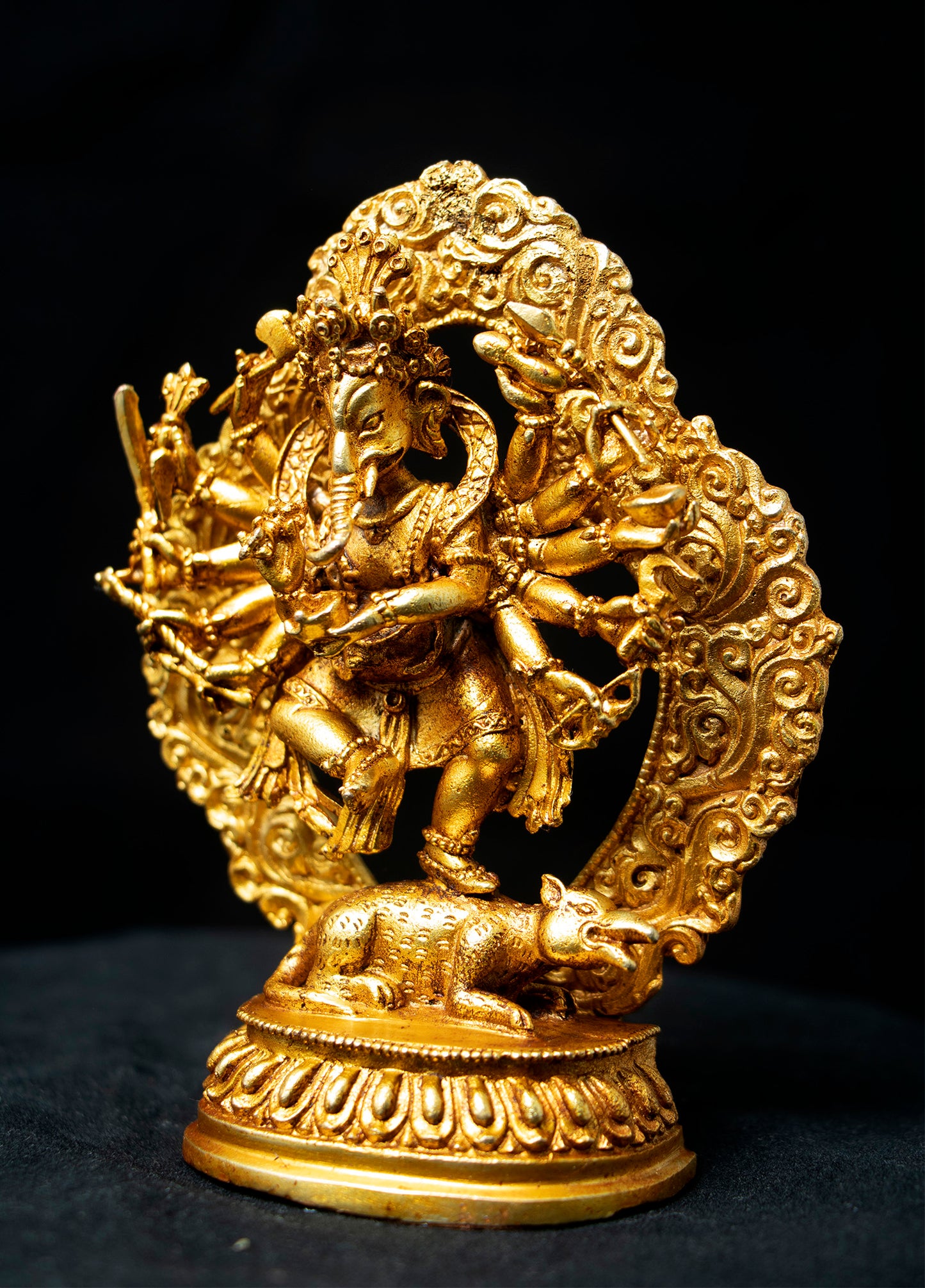 12 Hands Dancing Lord Ganesha Ganesh Copper Gold Plated Statue Sculpture Figure Nepal free