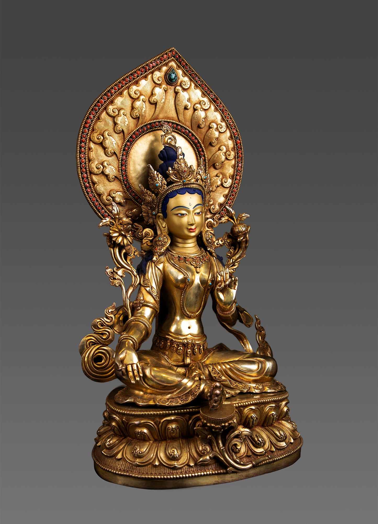Buddhism Tibetan Goddess Green Tara Rupa 24K Gold Plated Copper Statue Sculpture Nepal free