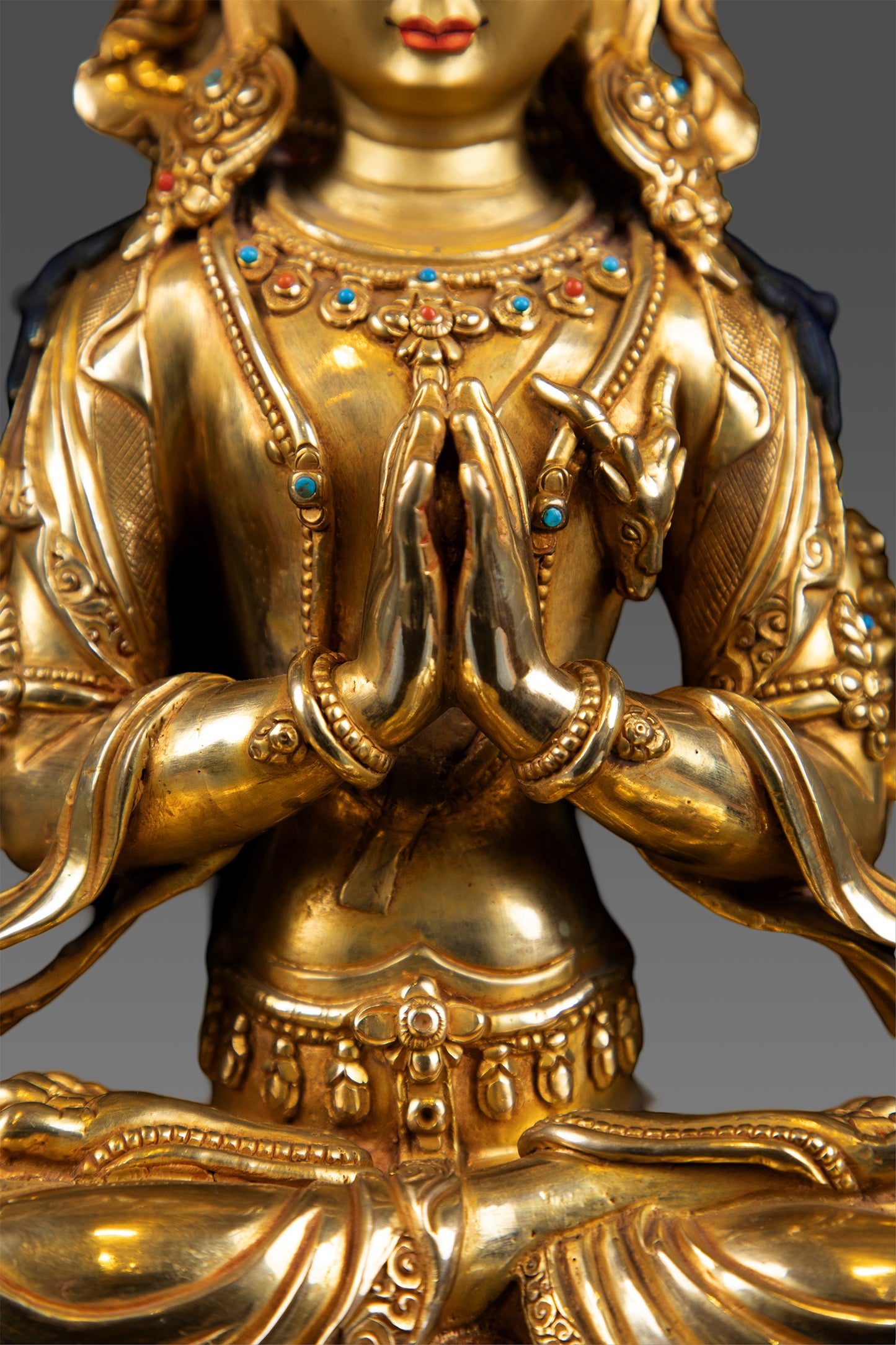 24KGold Face Tibetan Buddhism Lord Chenrezig Khacheri Gold Plated Copper Statue Sculpture Nepal free