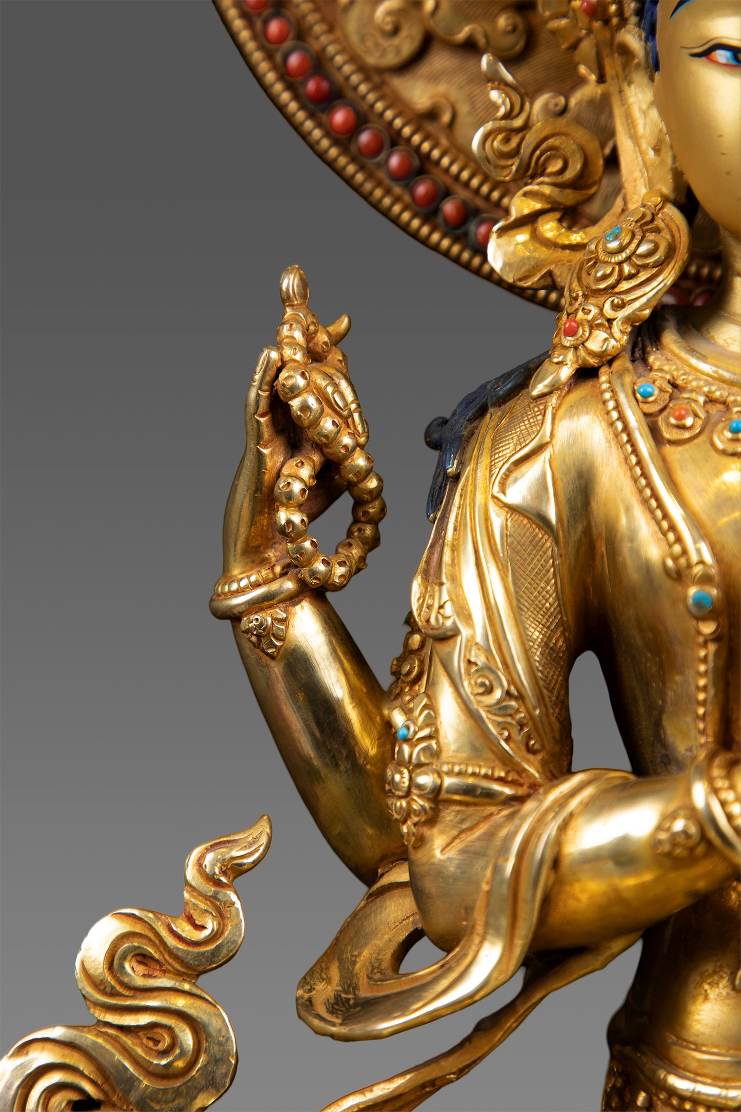 24KGold Face Tibetan Buddhism Lord Chenrezig Khacheri Gold Plated Copper Statue Sculpture Nepal free
