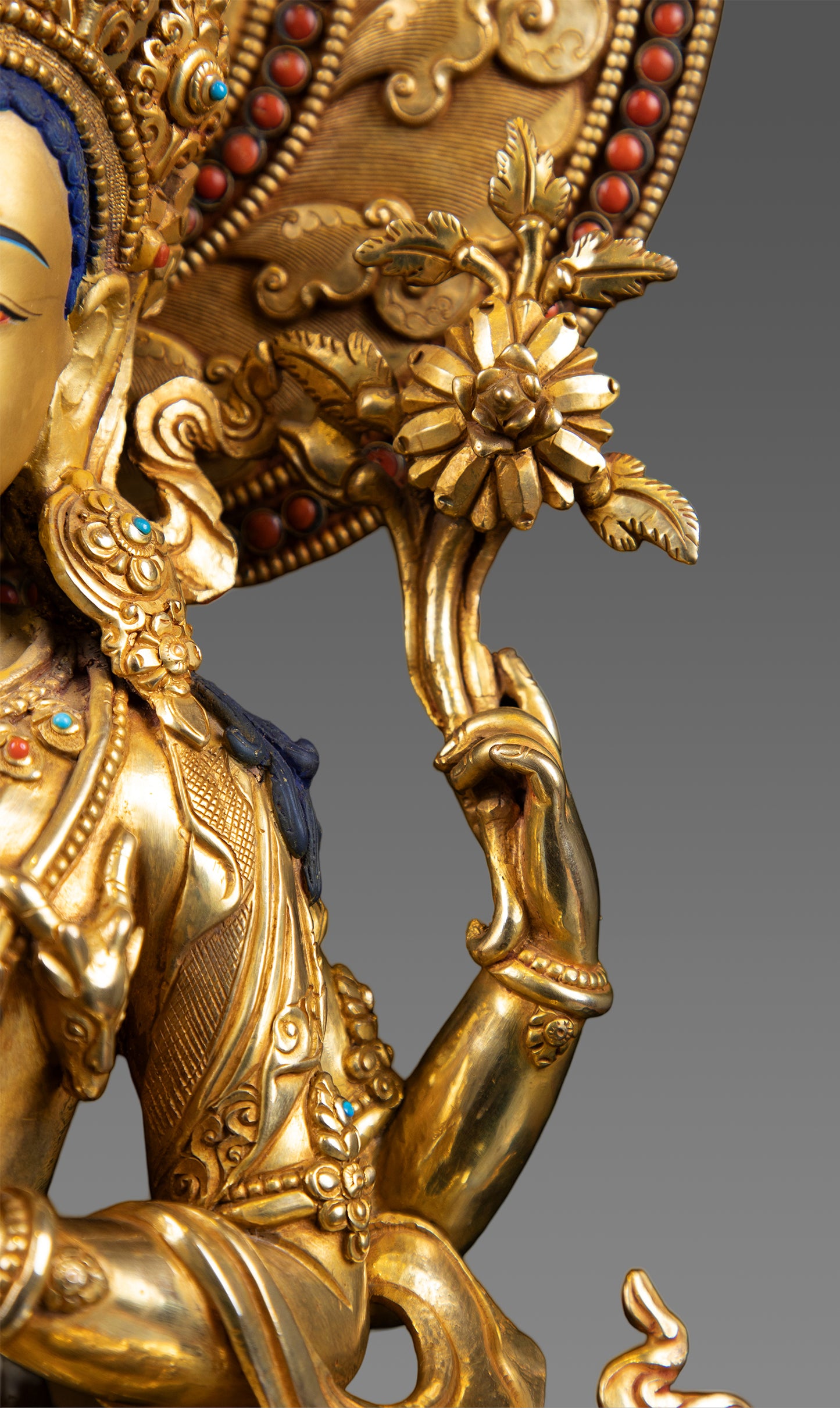 24KGold Face Tibetan Buddhism Lord Chenrezig Khacheri Gold Plated Copper Statue Sculpture Nepal free